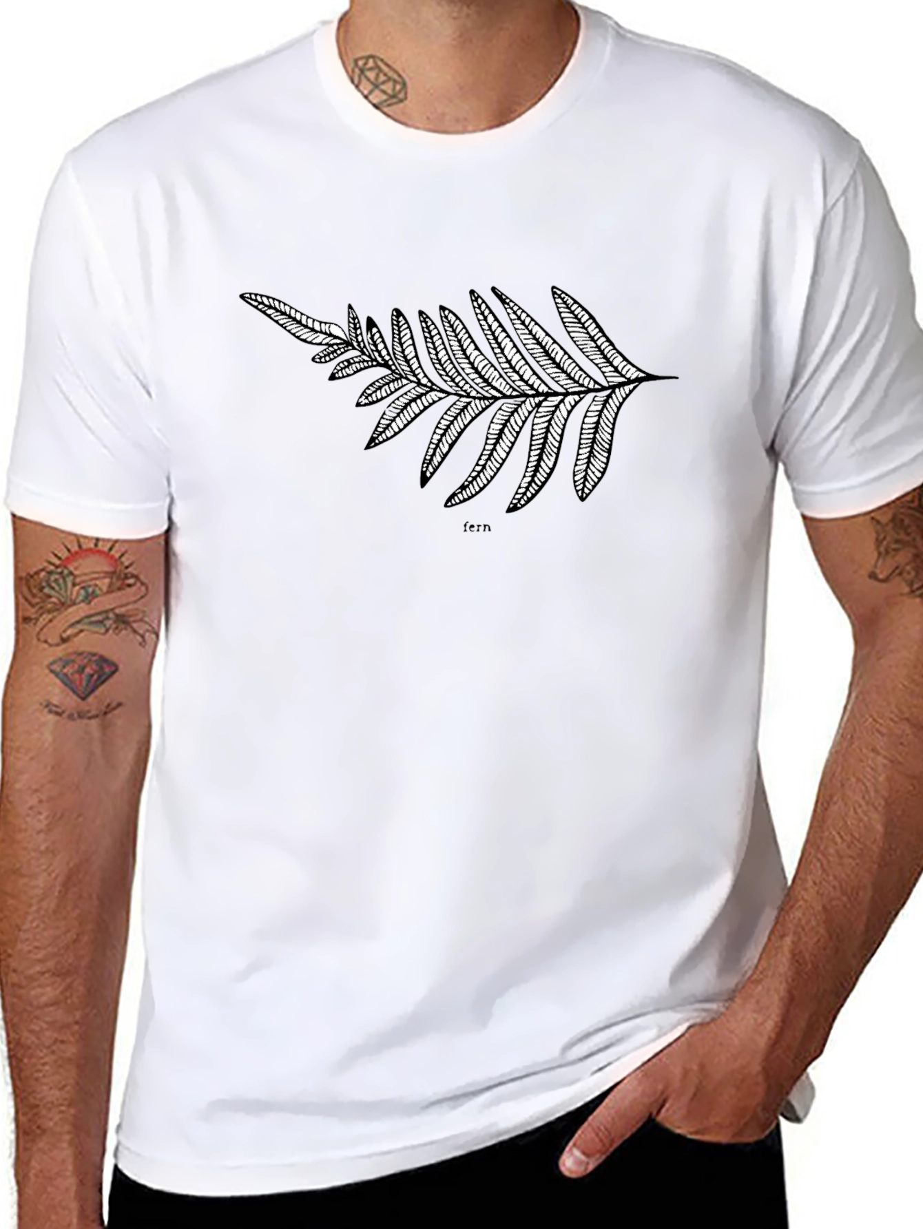 Black T-Shirt with Fern Design