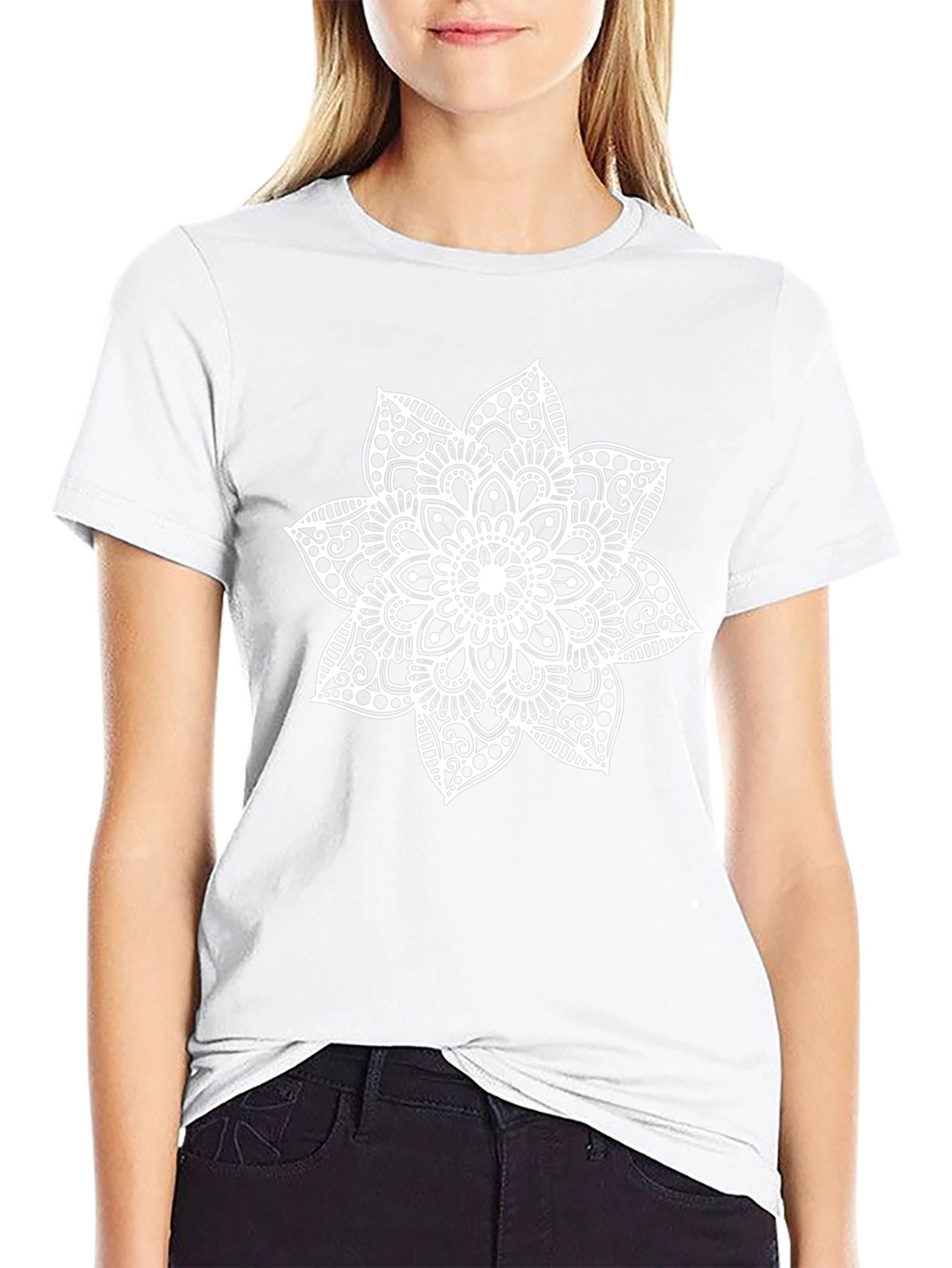 Black Tee with White Mandala Design