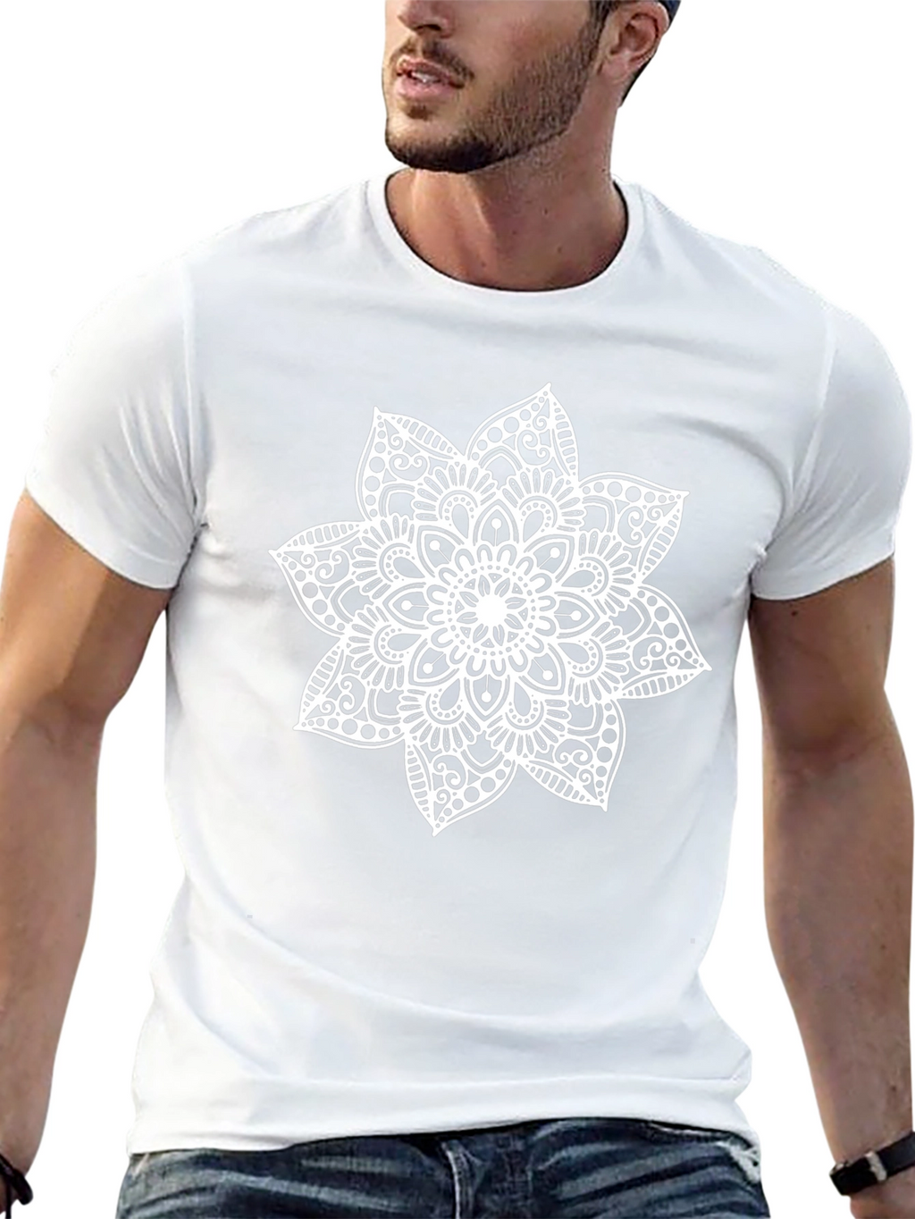 Black Tee with White Mandala Design