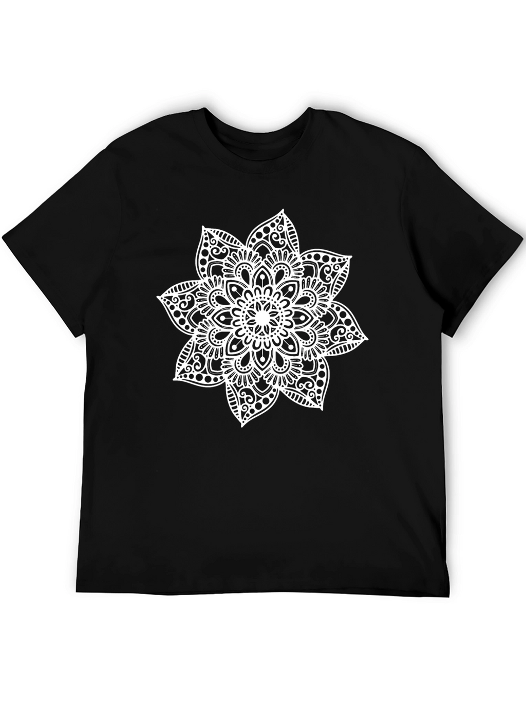 Black Tee with White Mandala Design