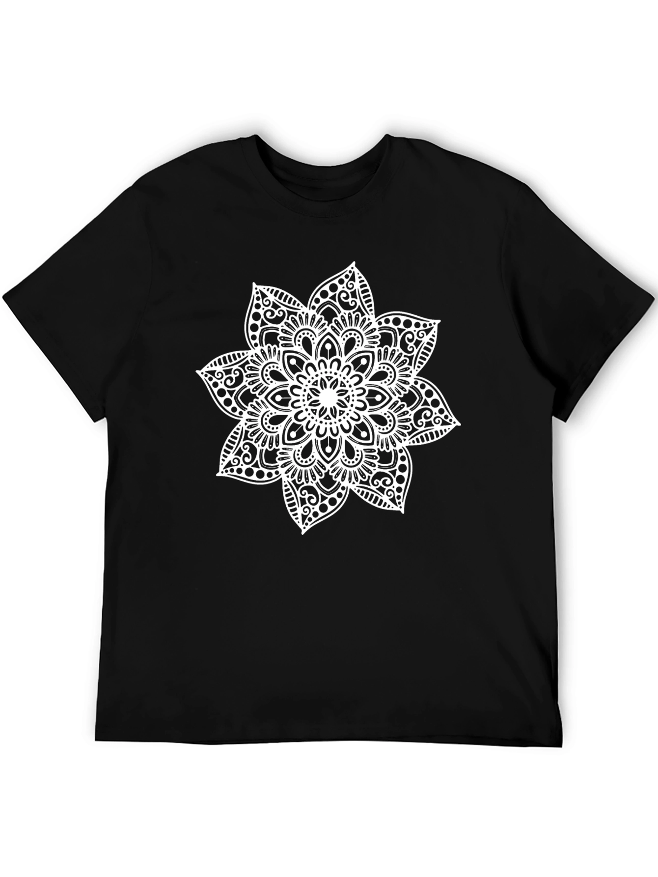 Black Tee with White Mandala Design