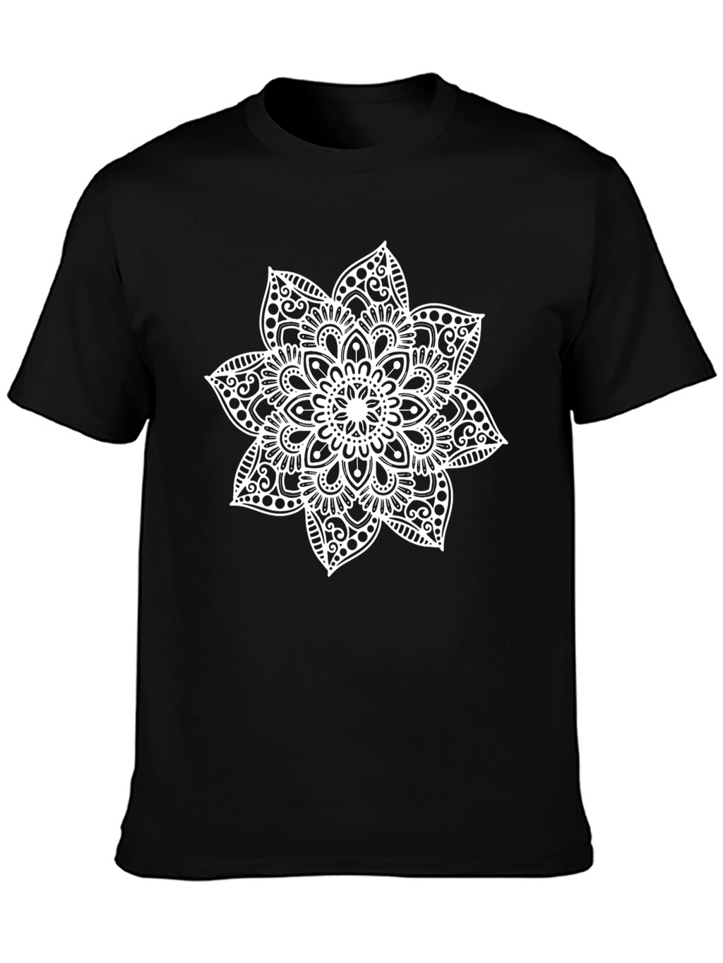 Black Tee with White Mandala Design