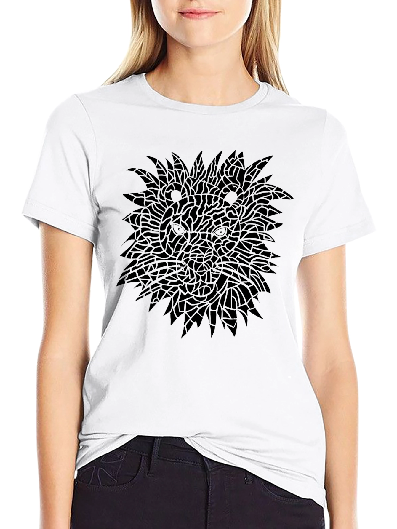 Black Graphic Tee - Mosaic Lion Design