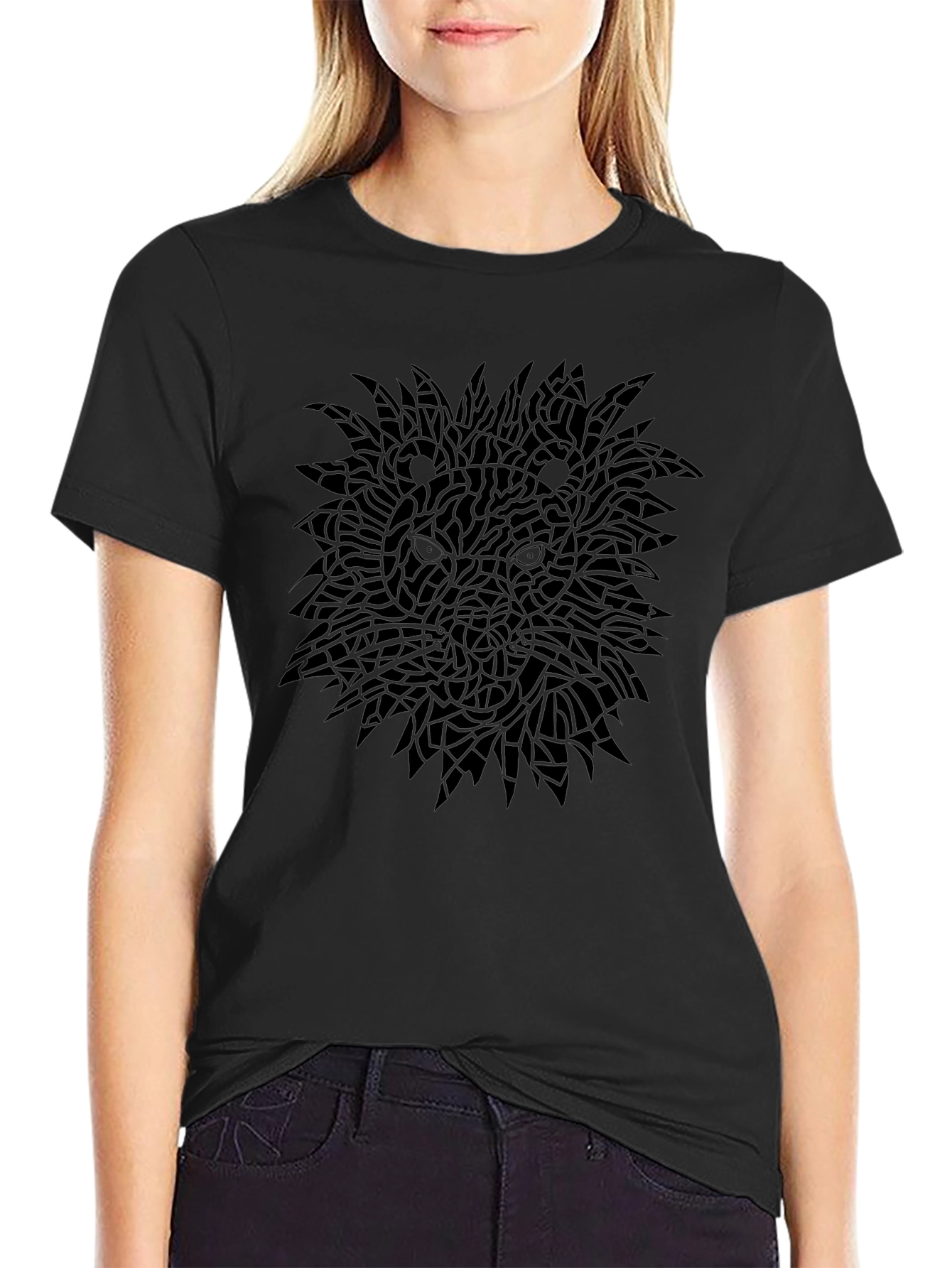 Black Graphic Tee - Mosaic Lion Design