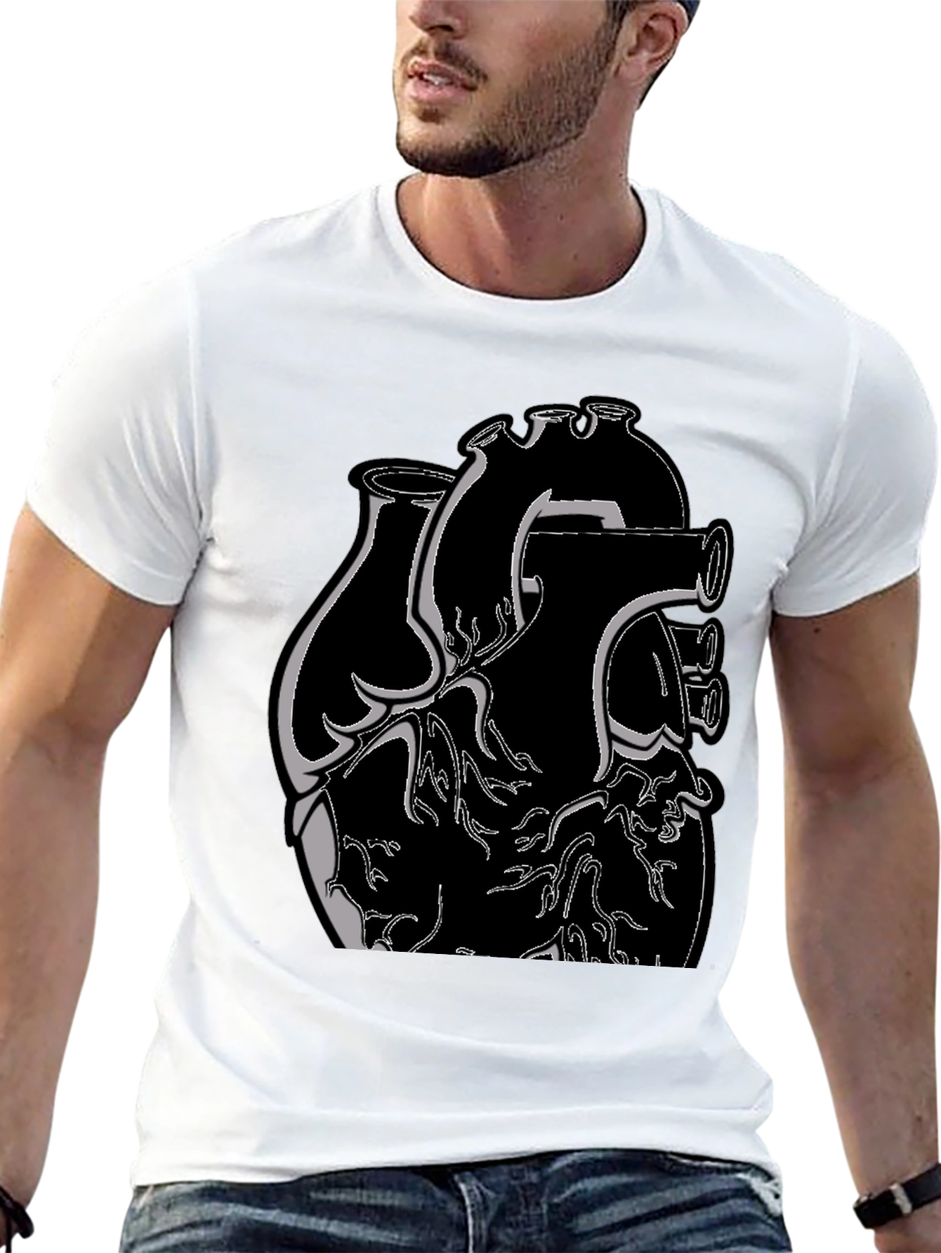 Anatomical Heart Graphic Tee - Unique Black T-Shirt