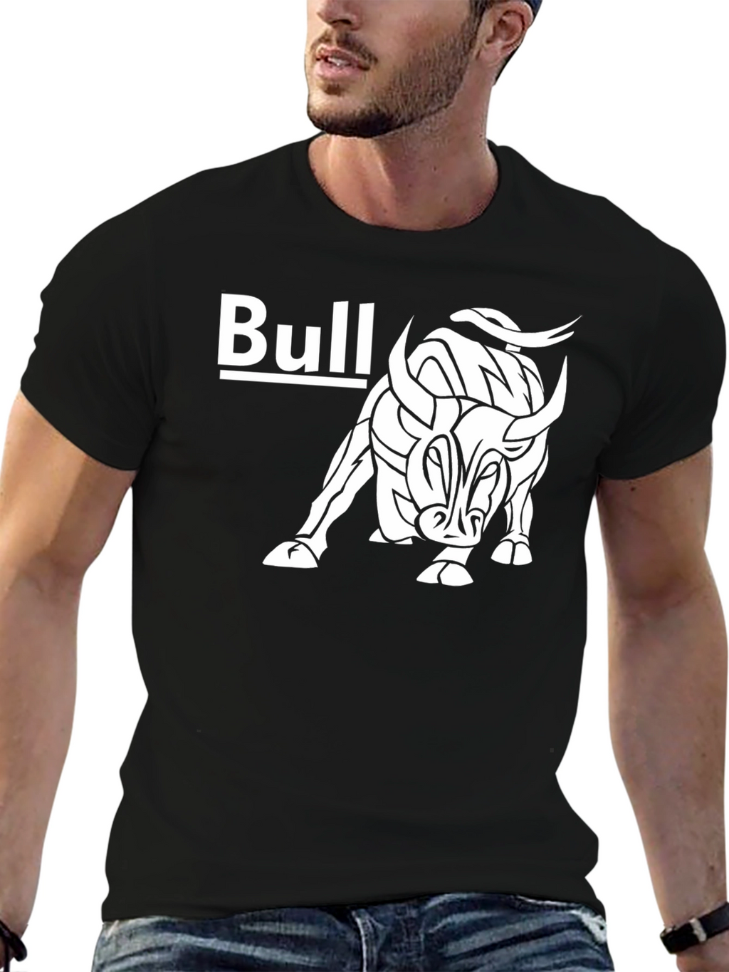 Bull Graphic Print Tee - Black