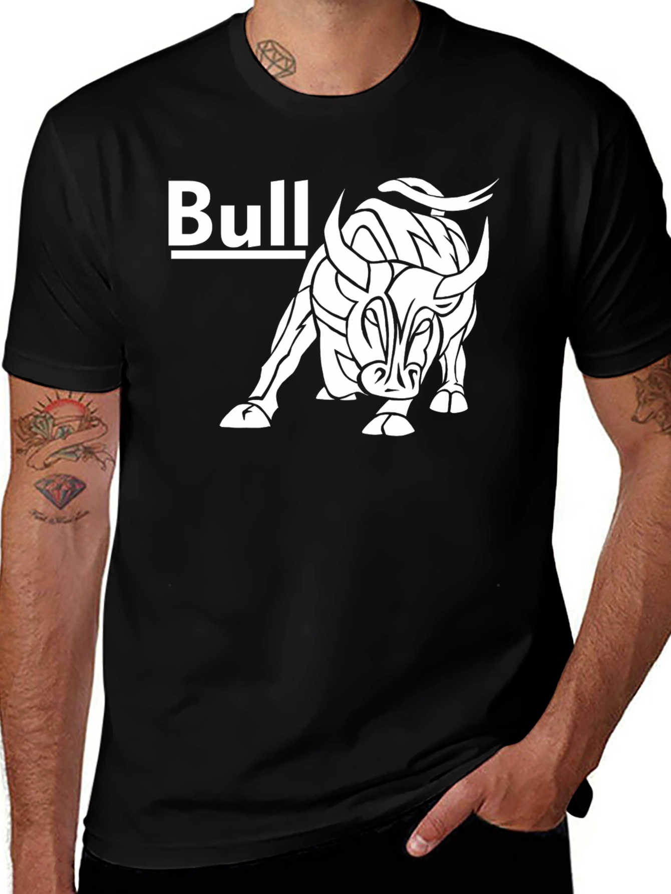 Bull Graphic Print Tee - Black