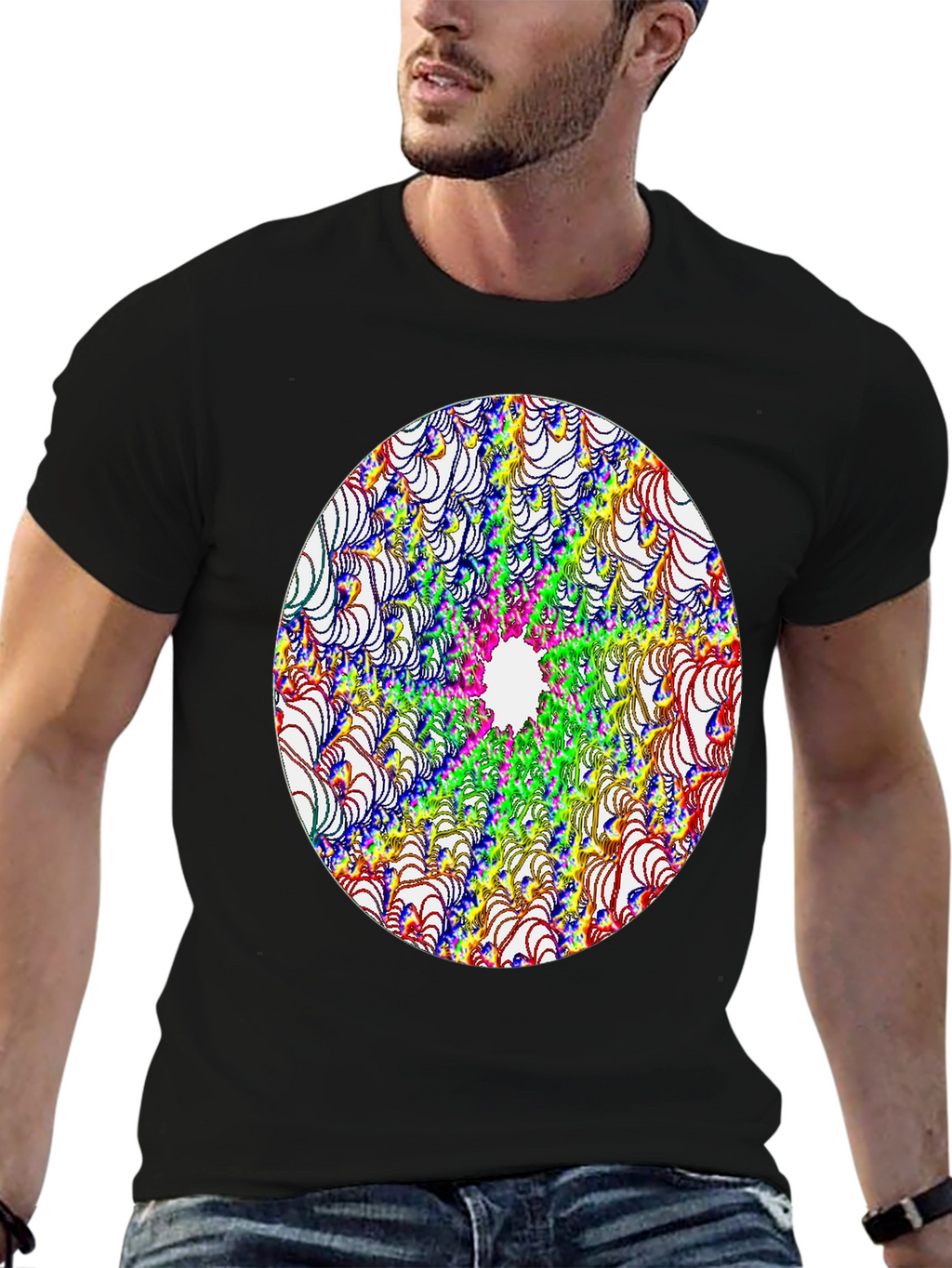 Abstract Fractal Design Black T-Shirt