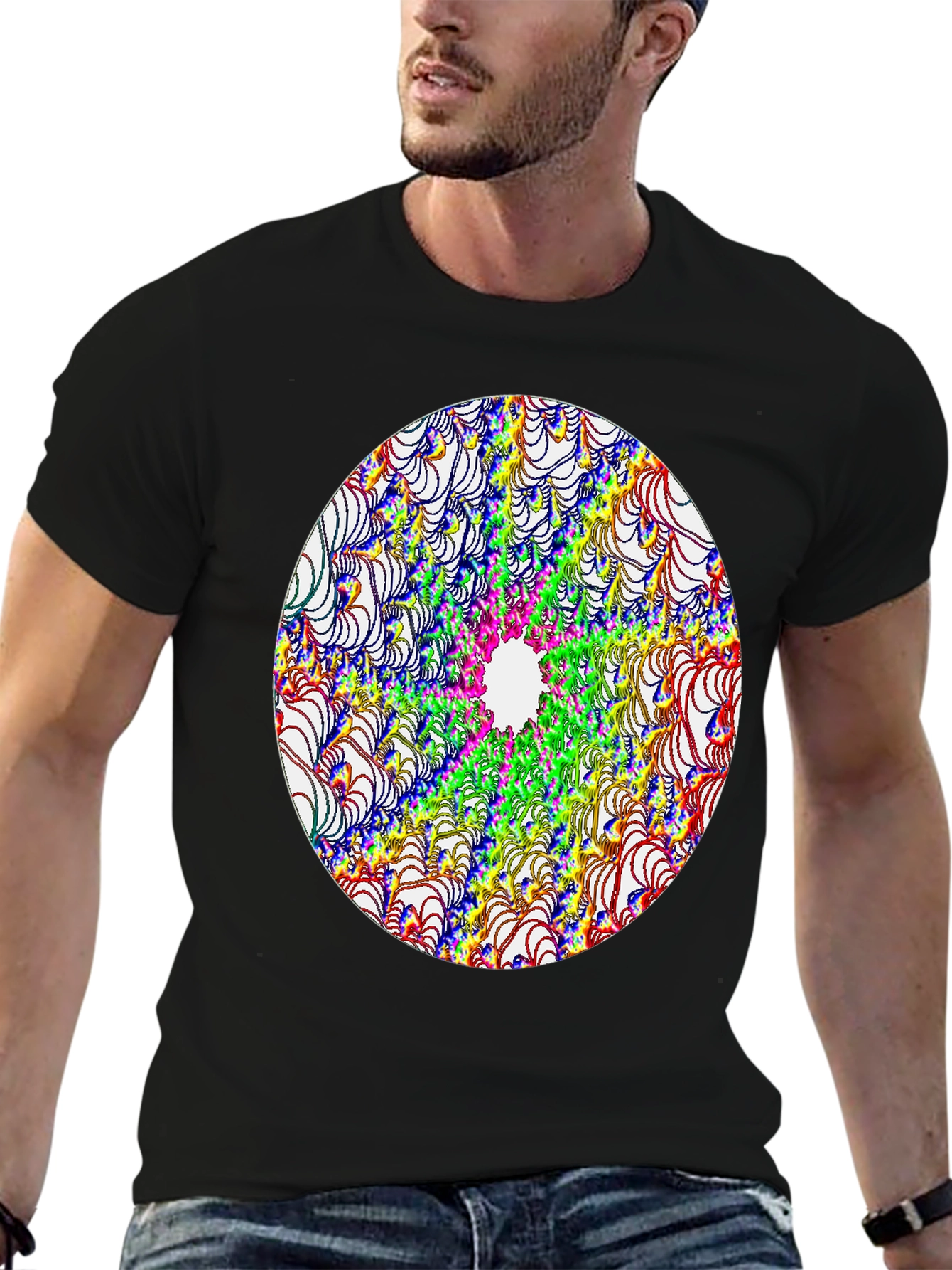 Abstract Fractal Design Black T-Shirt