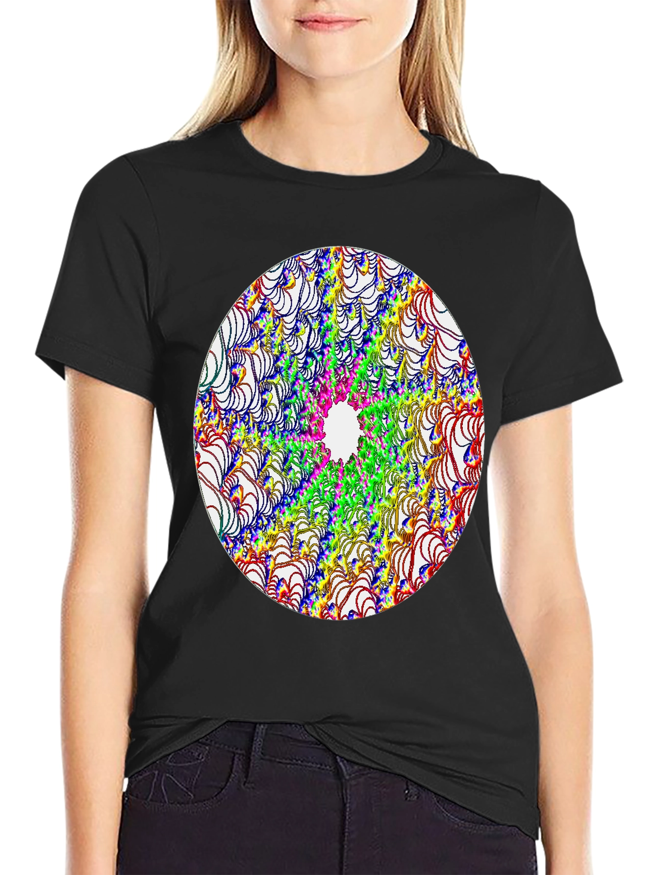 Abstract Fractal Design Black T-Shirt
