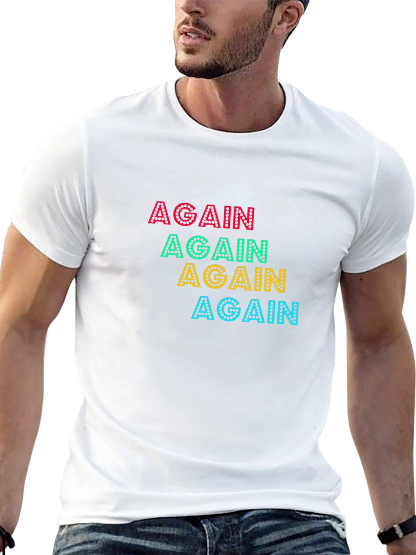 Again Colorful Print Black Cotton T-Shirt