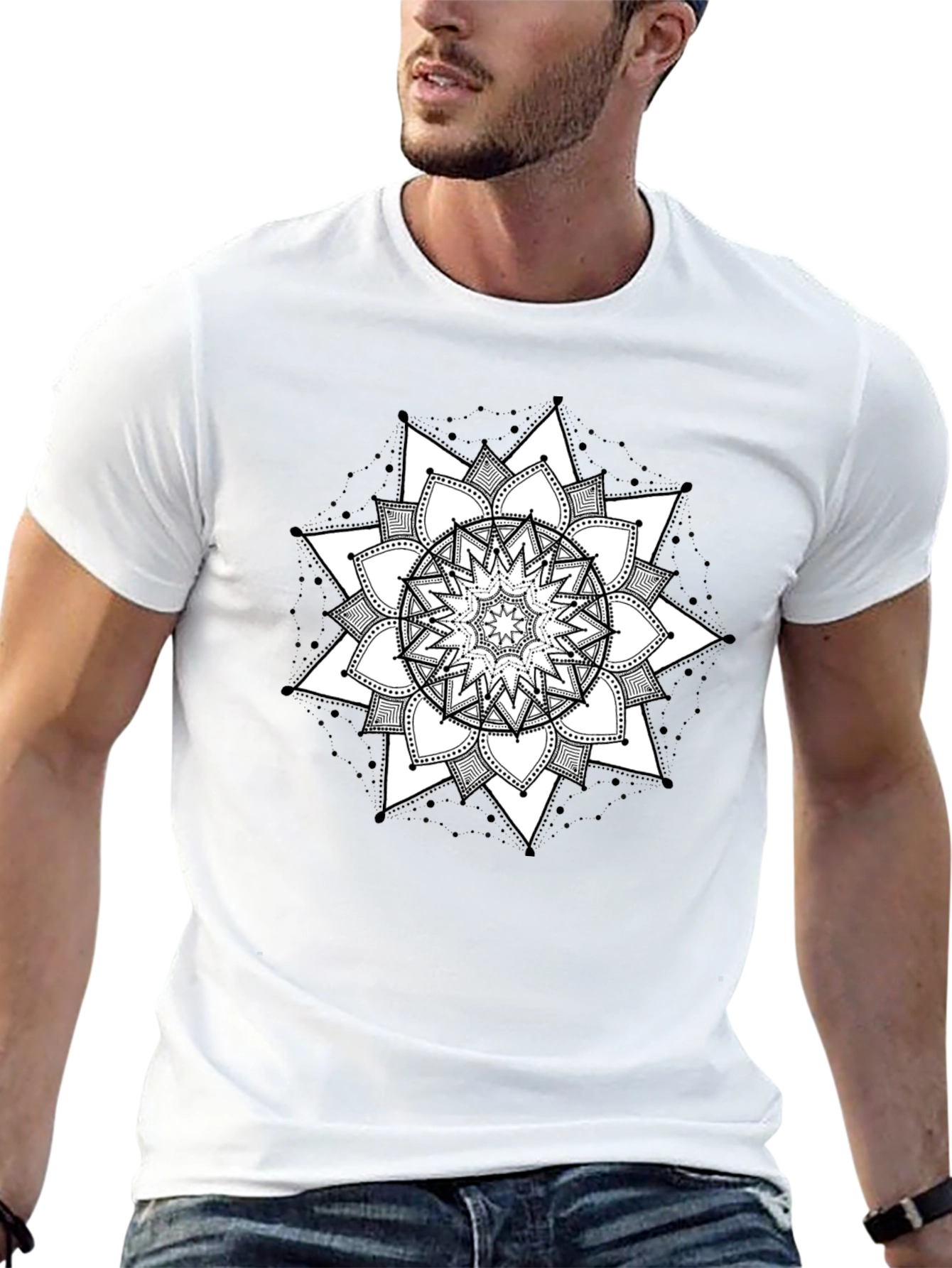 Black Mandala T-Shirt - Geometric Floral Design Tee