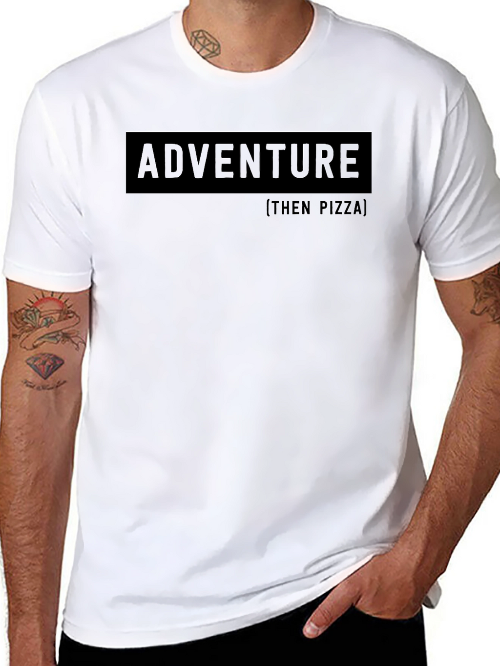 Adventure Then Pizza Graphic Tee - Black