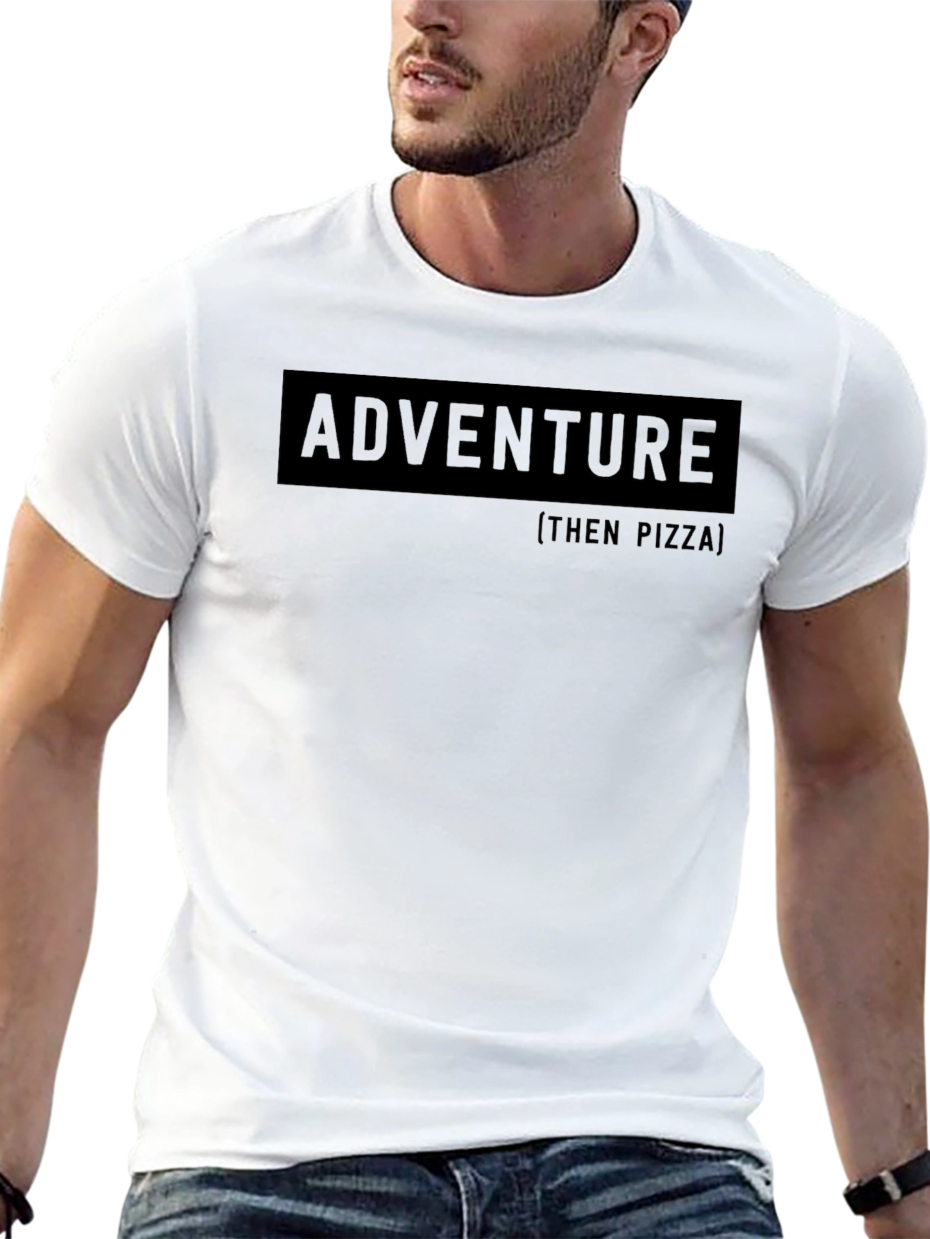 Adventure Then Pizza Graphic Tee - Black