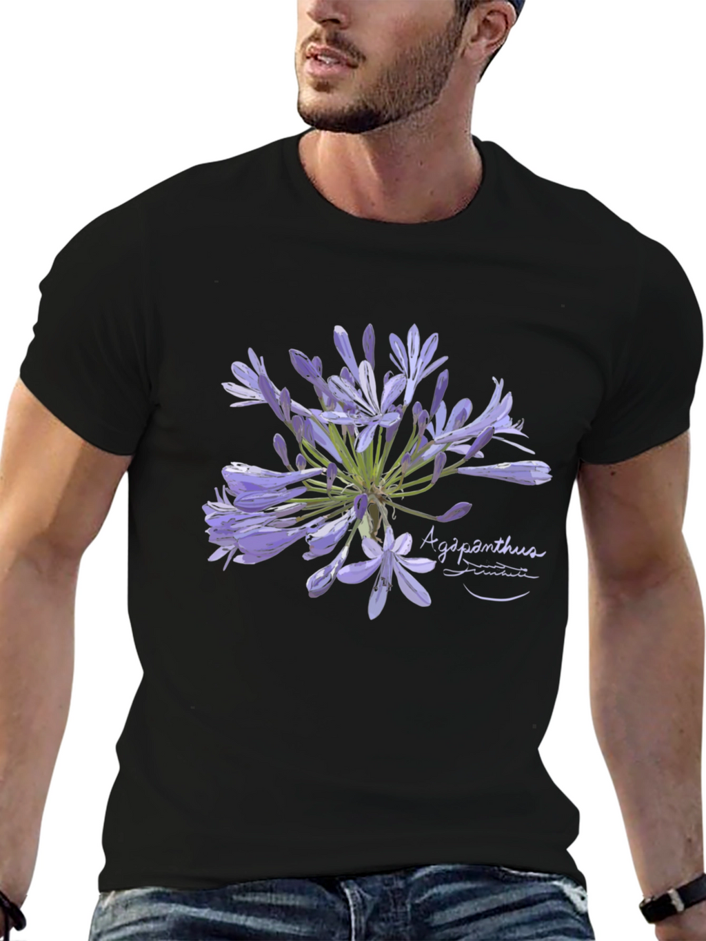 Agapanthus Flower Graphic Black T-Shirt
