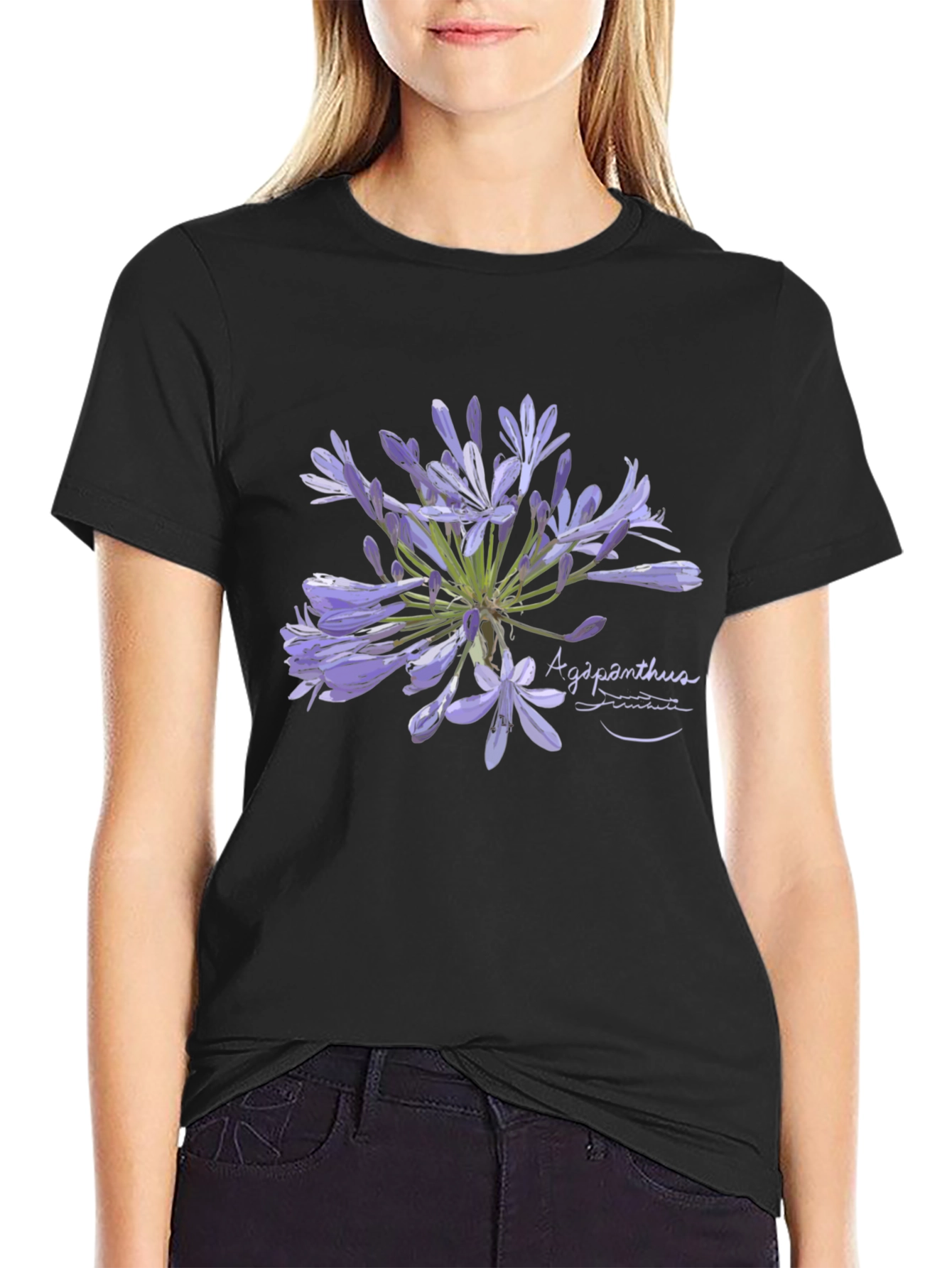Agapanthus Flower Graphic Black T-Shirt