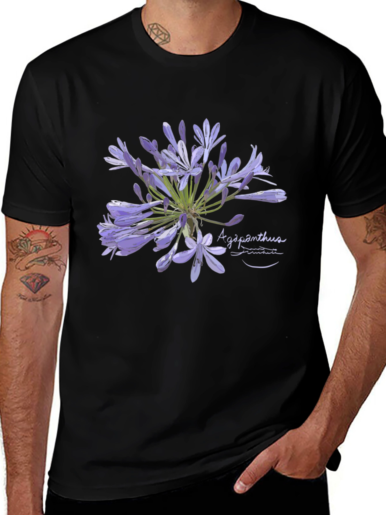 Agapanthus Flower Graphic Black T-Shirt