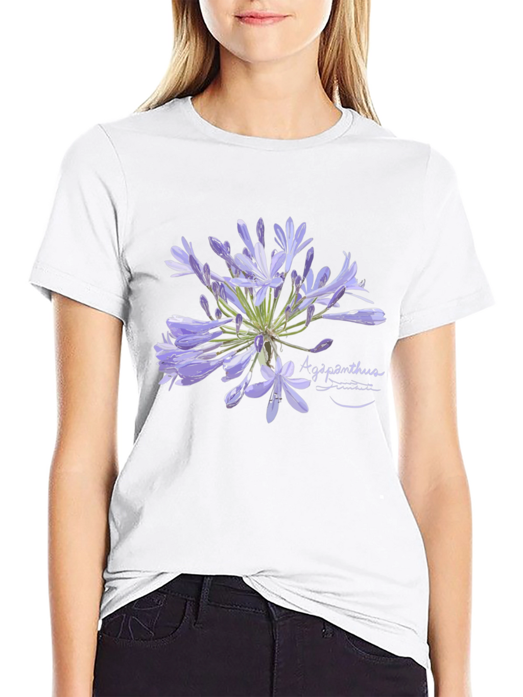 Agapanthus Flower Graphic Black T-Shirt