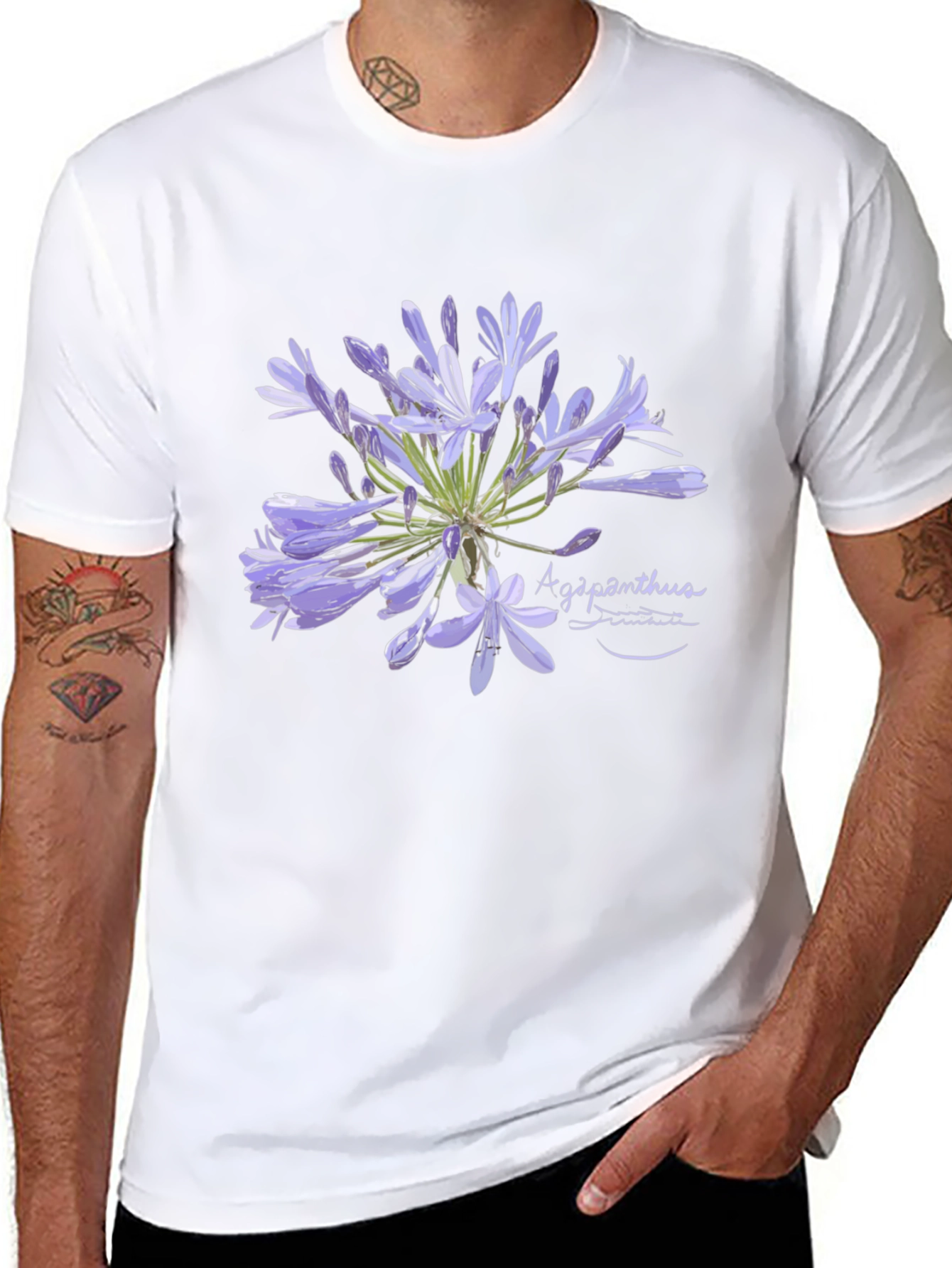 Agapanthus Flower Graphic Black T-Shirt
