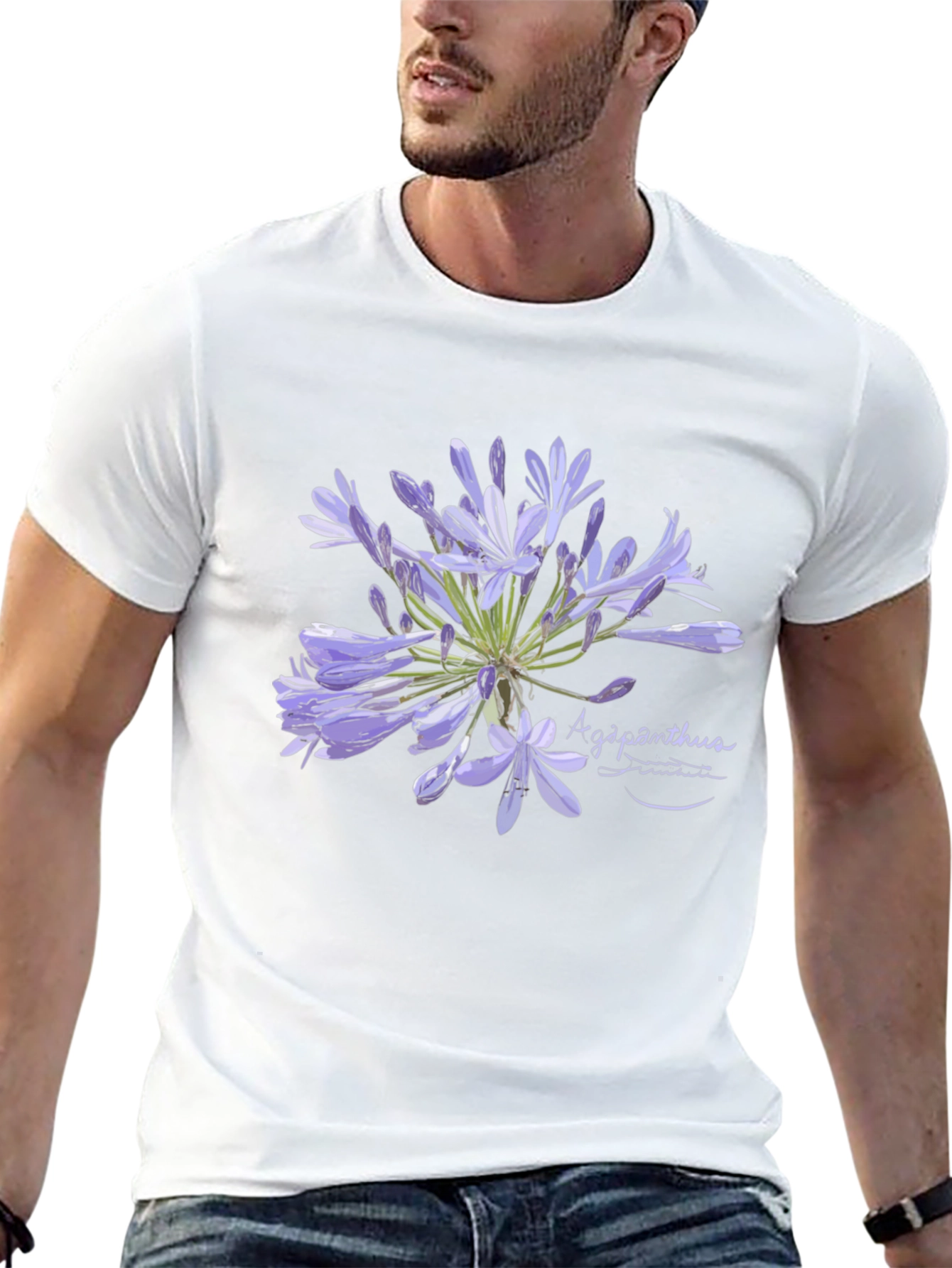 Agapanthus Flower Graphic Black T-Shirt