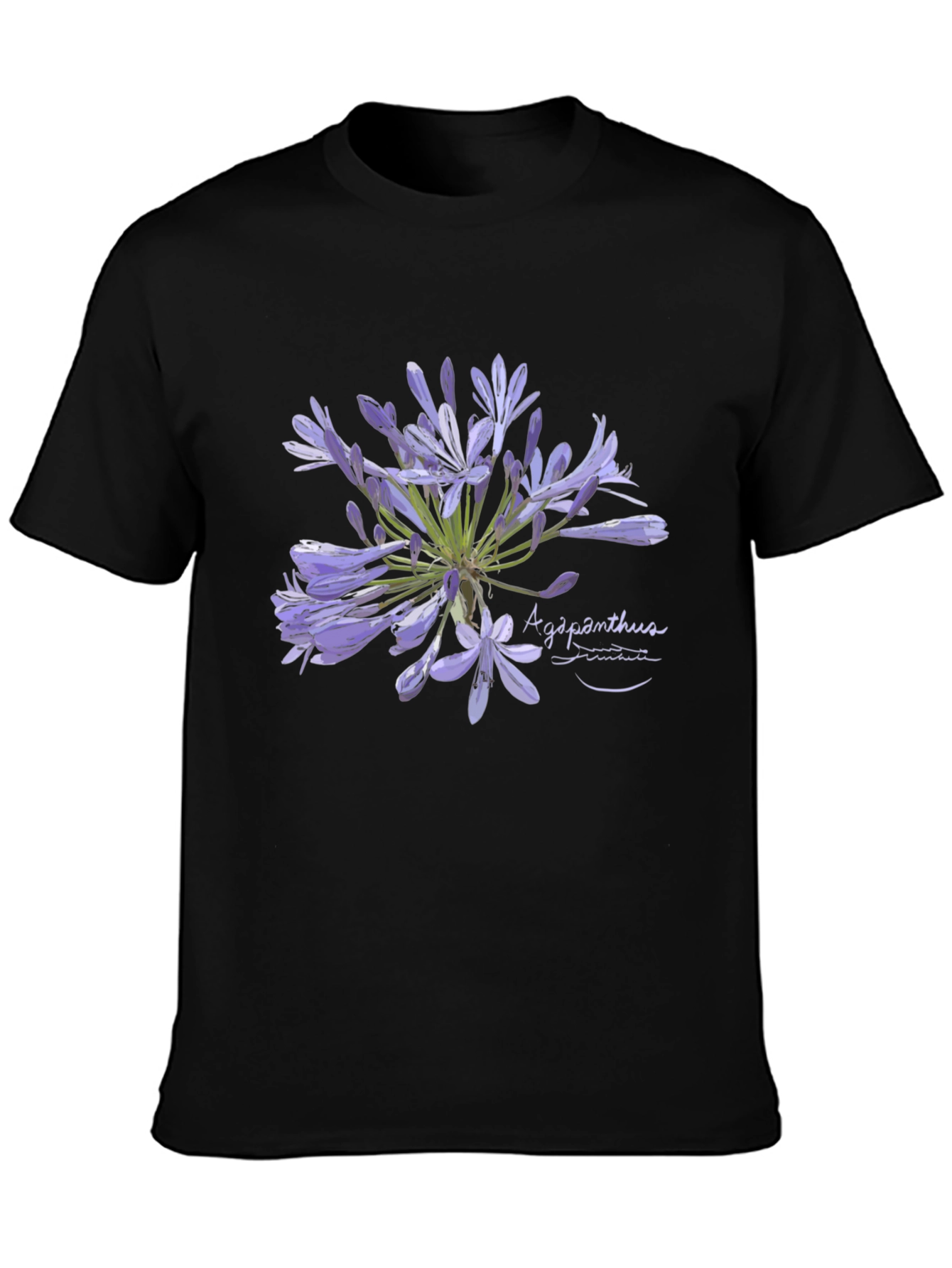 Agapanthus Flower Graphic Black T-Shirt