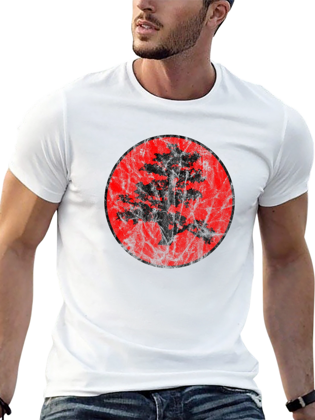 Bonsai Tree Silhouette Graphic Black T-Shirt