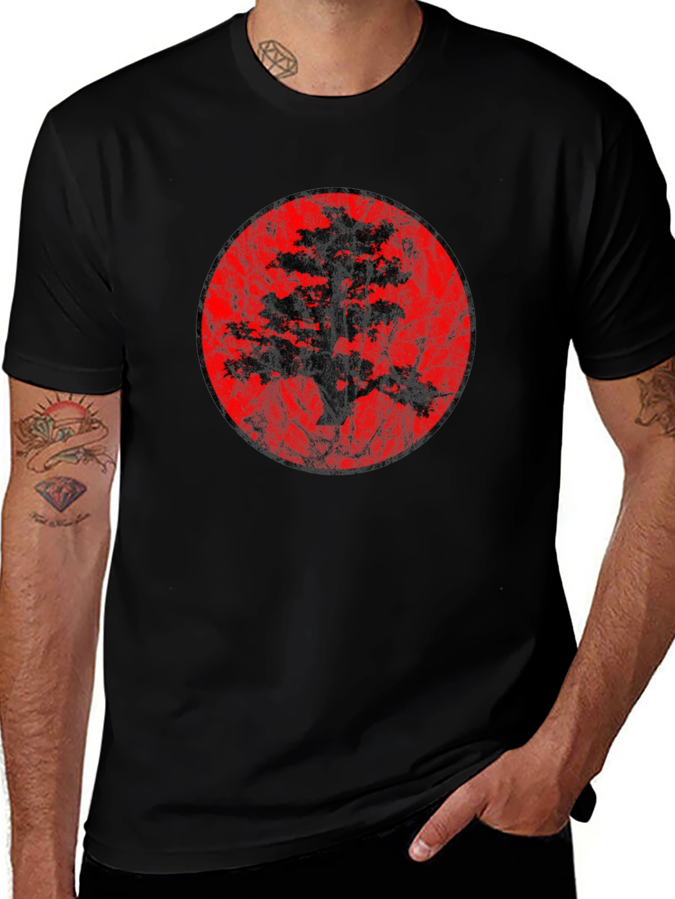Bonsai Tree Silhouette Graphic Black T-Shirt