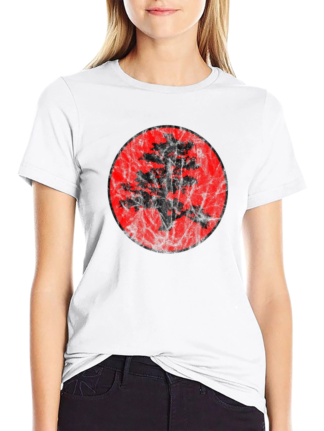 Bonsai Tree Silhouette Graphic Black T-Shirt