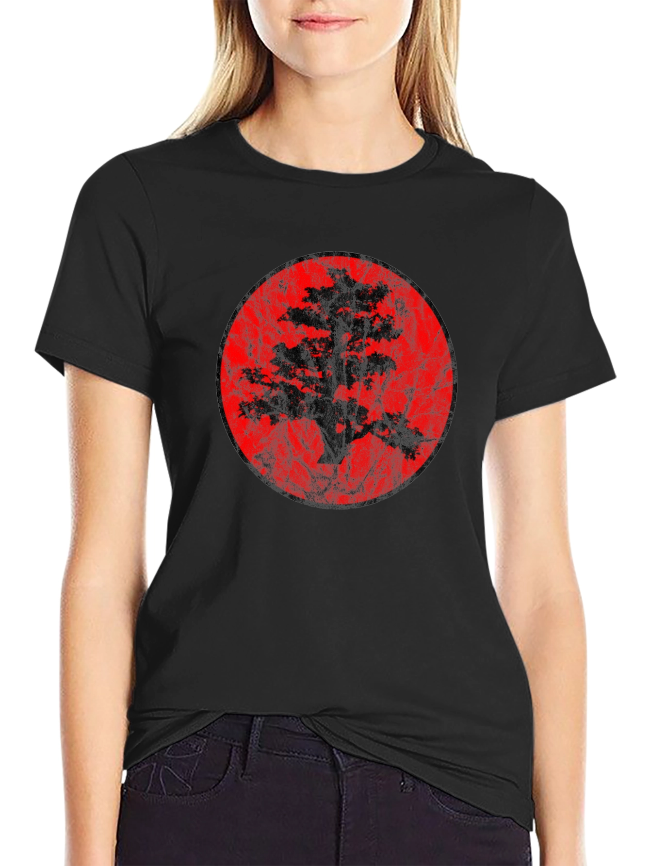 Bonsai Tree Silhouette Graphic Black T-Shirt