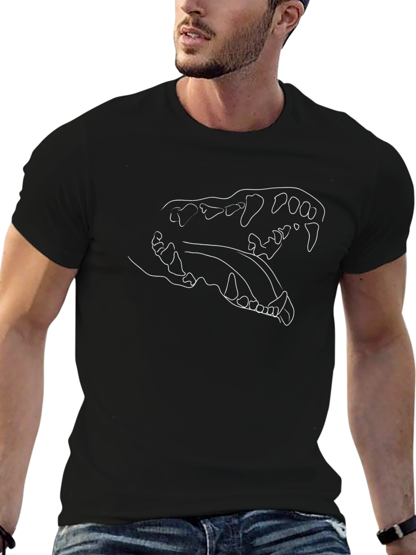 Black T-Shirt with Dog Skull Outline Graphic