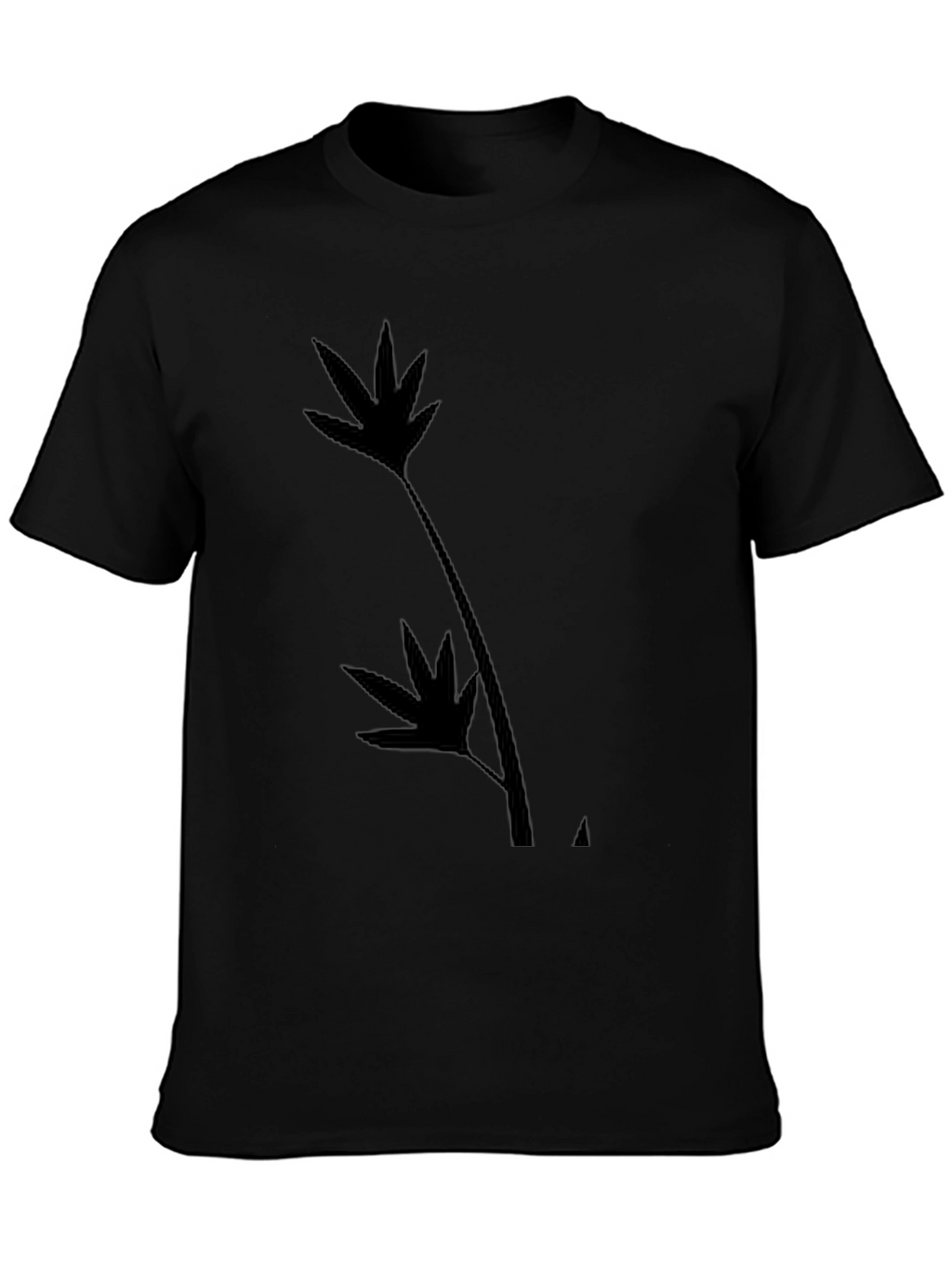 Black T-Shirt with Leaf Silhouette Design