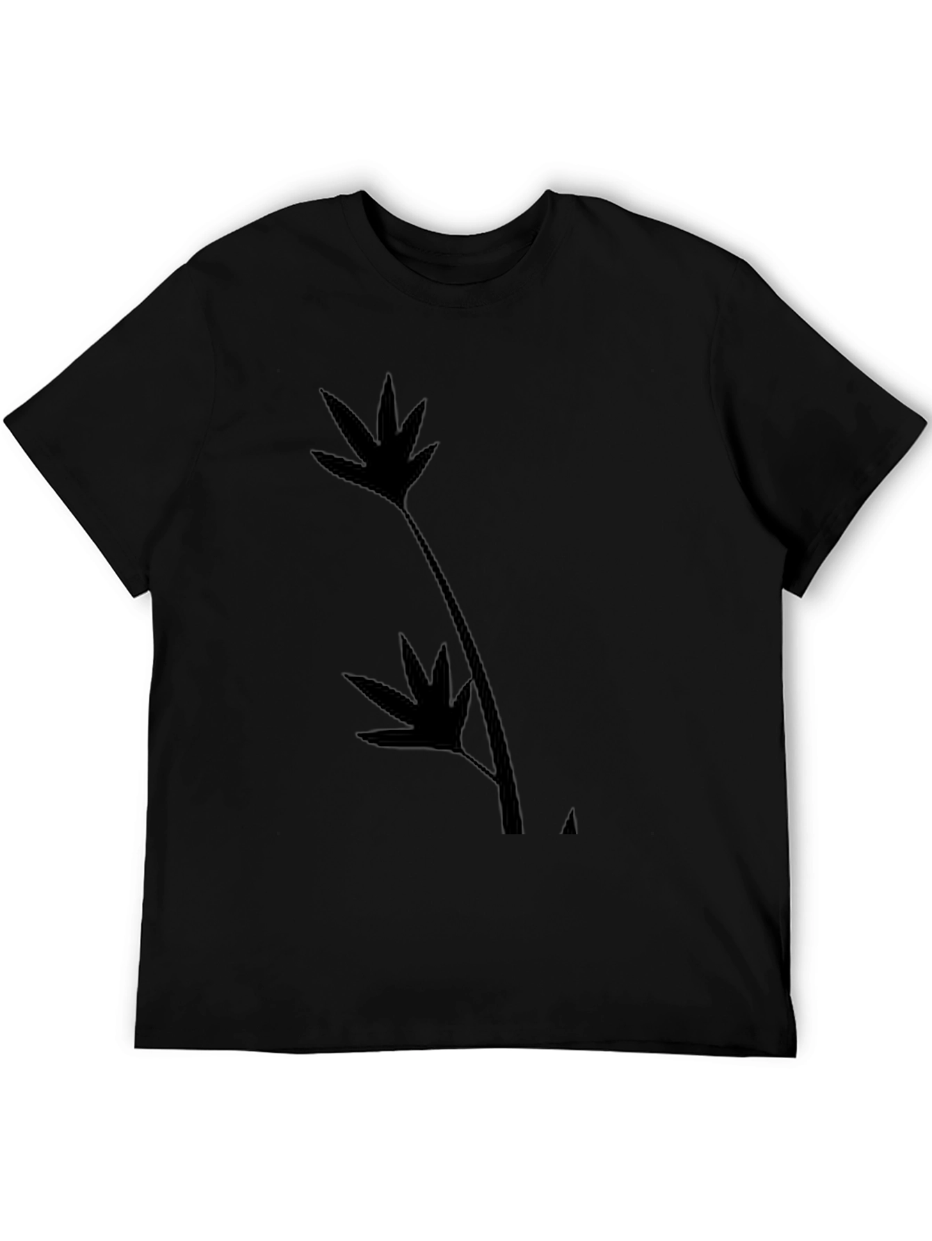 Black T-Shirt with Leaf Silhouette Design