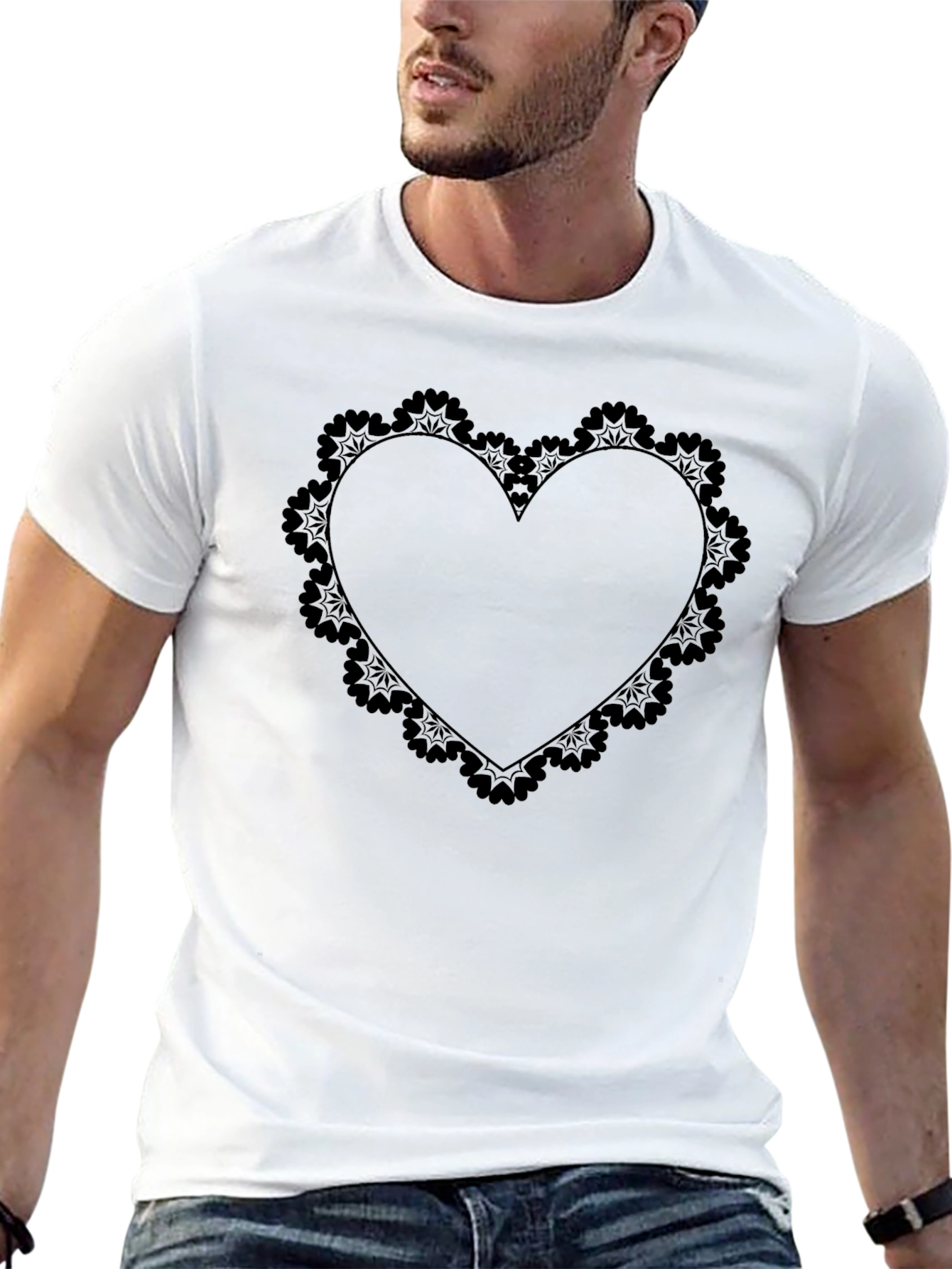 Black Heart Lace Graphic Tee - Soft Cotton