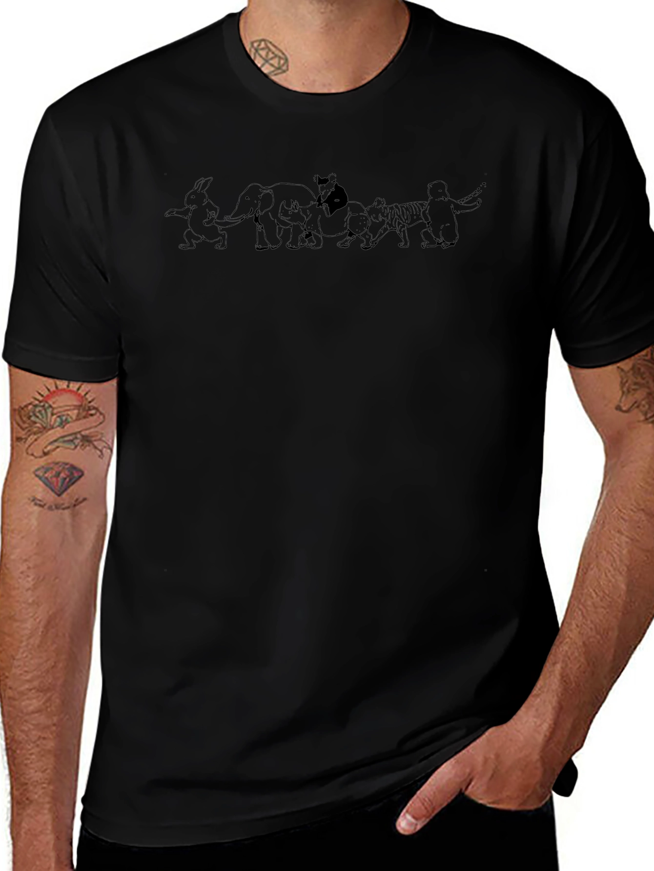 Animated Animal Parade Graphic Tee - Black