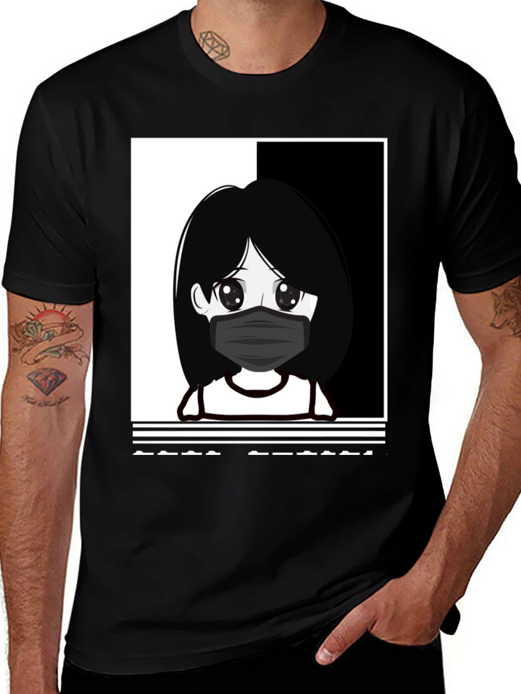 Anime Girl Masked Black T-Shirt