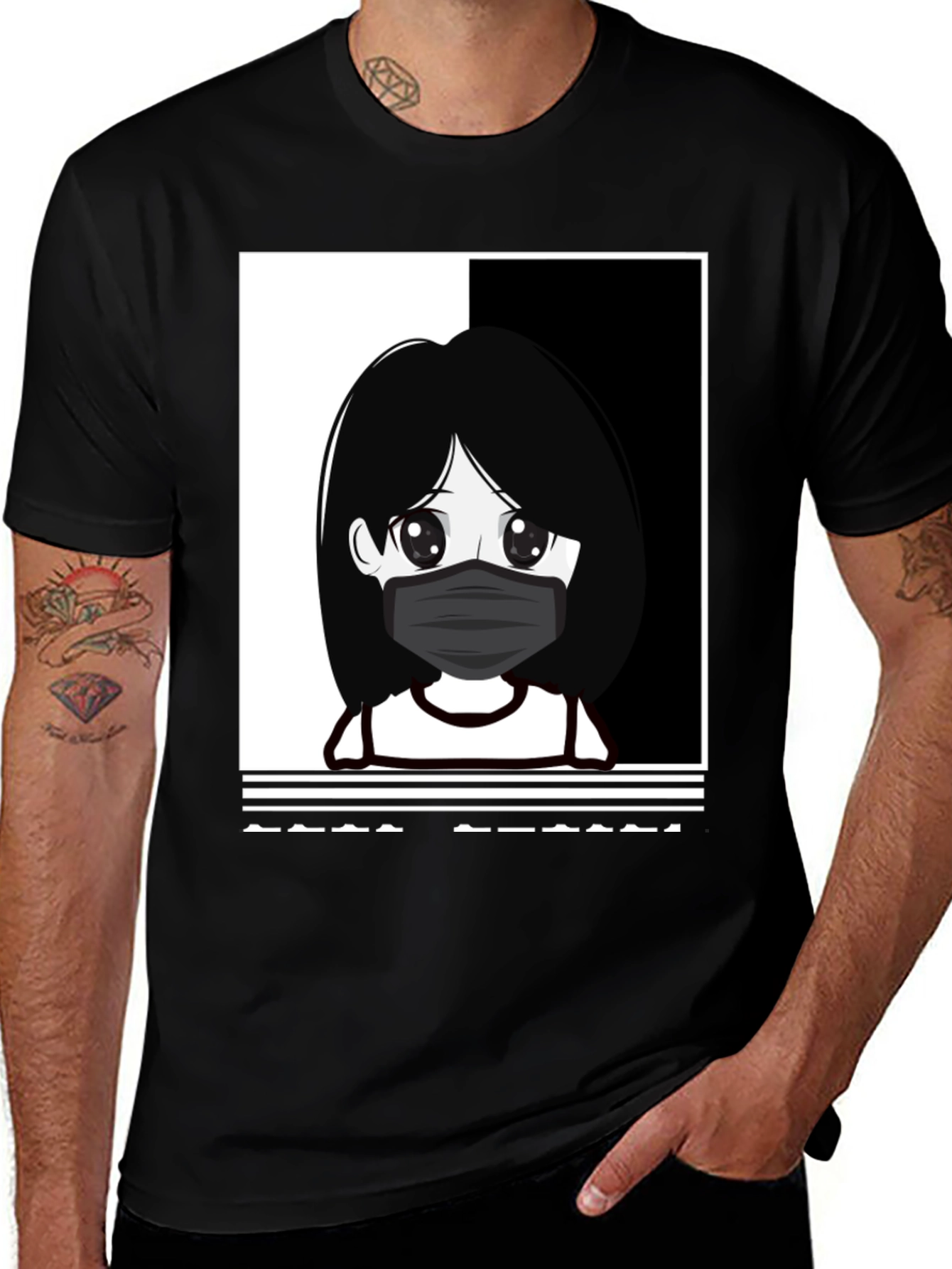 Anime Girl Masked Black T-Shirt