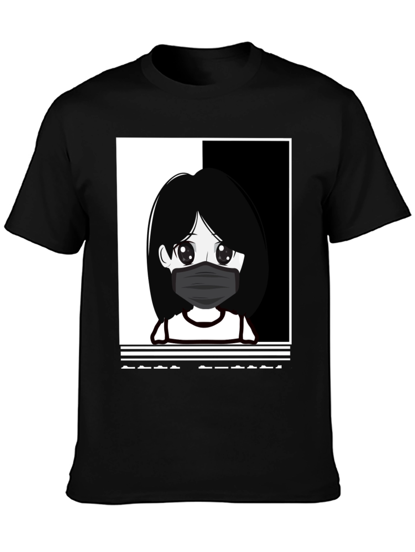 Anime Girl Masked Black T-Shirt