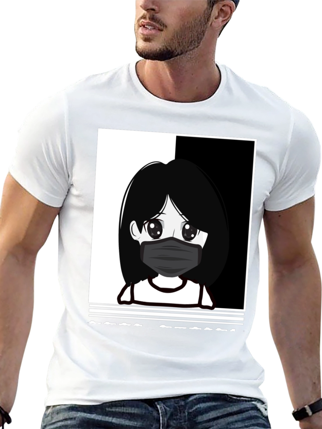 Anime Girl Masked Black T-Shirt