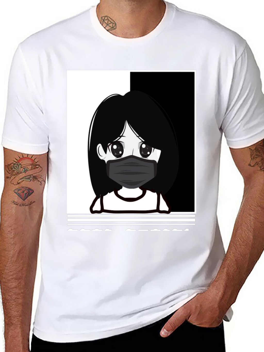 Anime Girl Masked Black T-Shirt