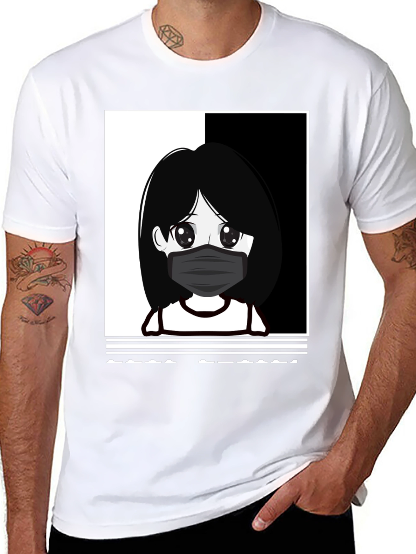 Anime Girl Masked Black T-Shirt