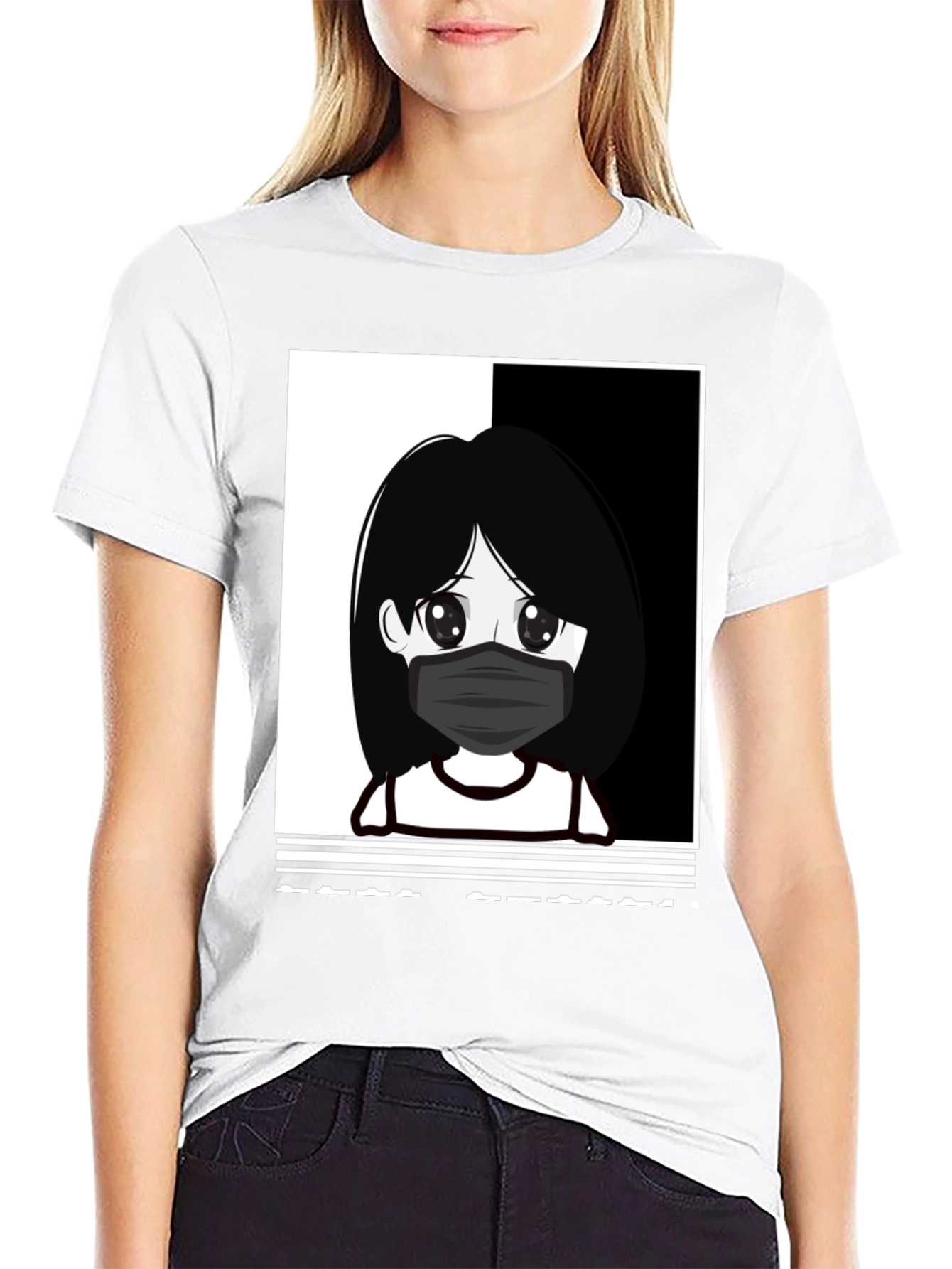Anime Girl Masked Black T-Shirt
