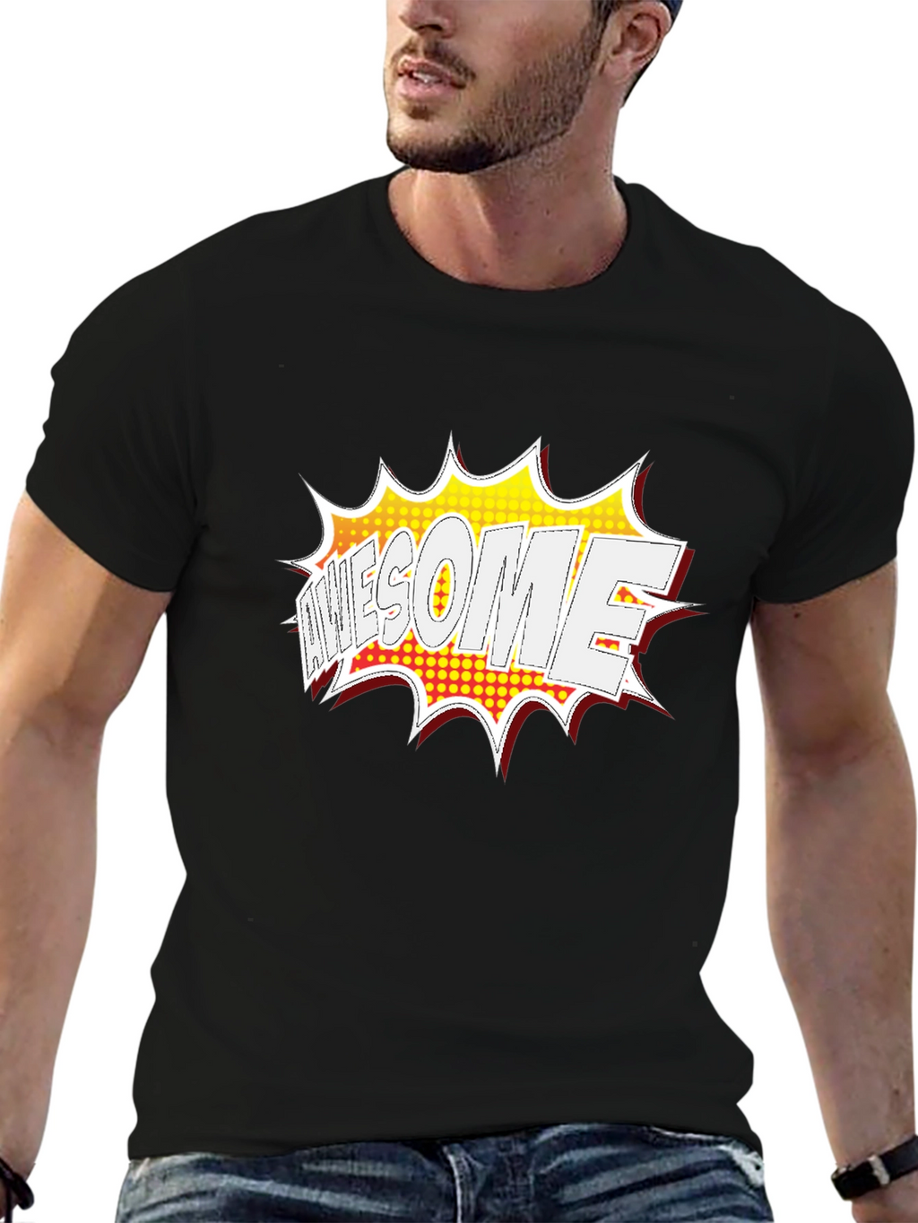 Awesome Comic Style Graphic Print Black T-Shirt