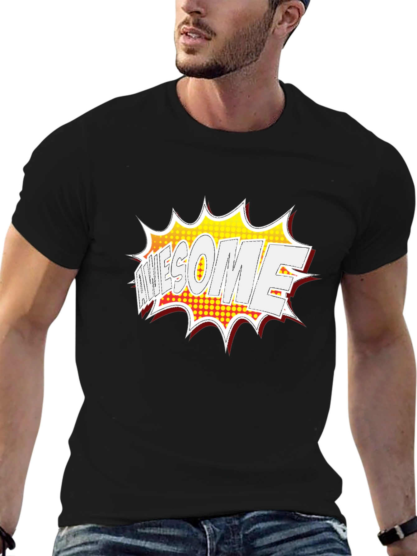Awesome Comic Style Graphic Print Black T-Shirt