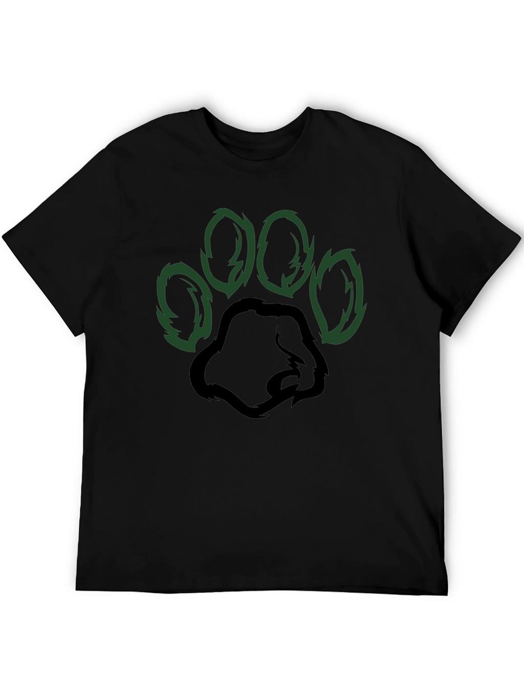Black T-Shirt with Green Paw Print Design