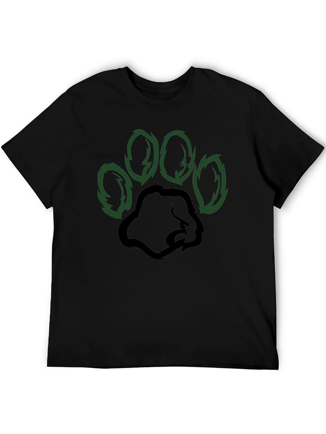 Black T-Shirt with Green Paw Print Design