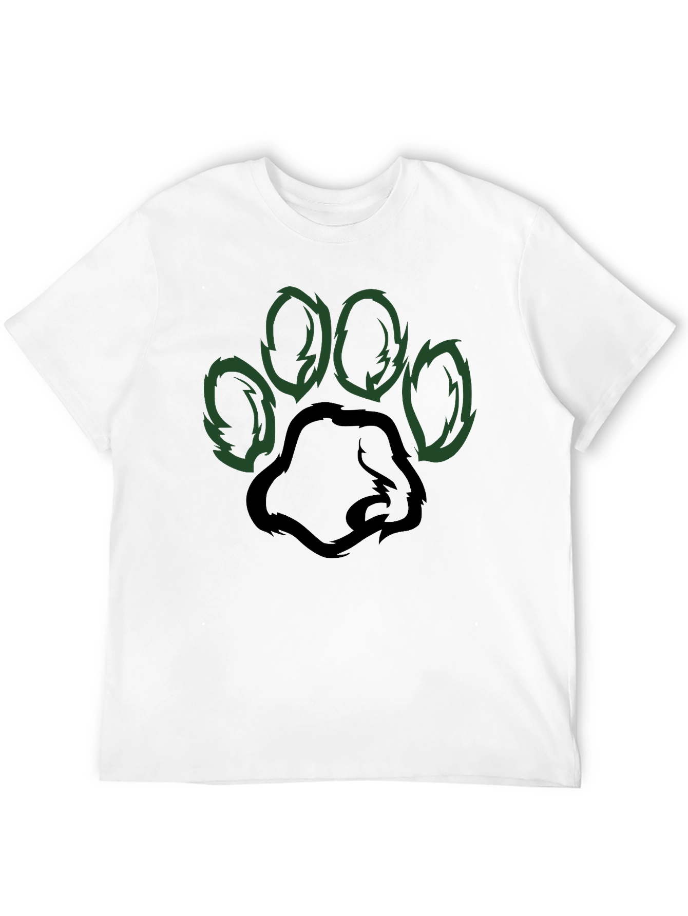 Black T-Shirt with Green Paw Print Design