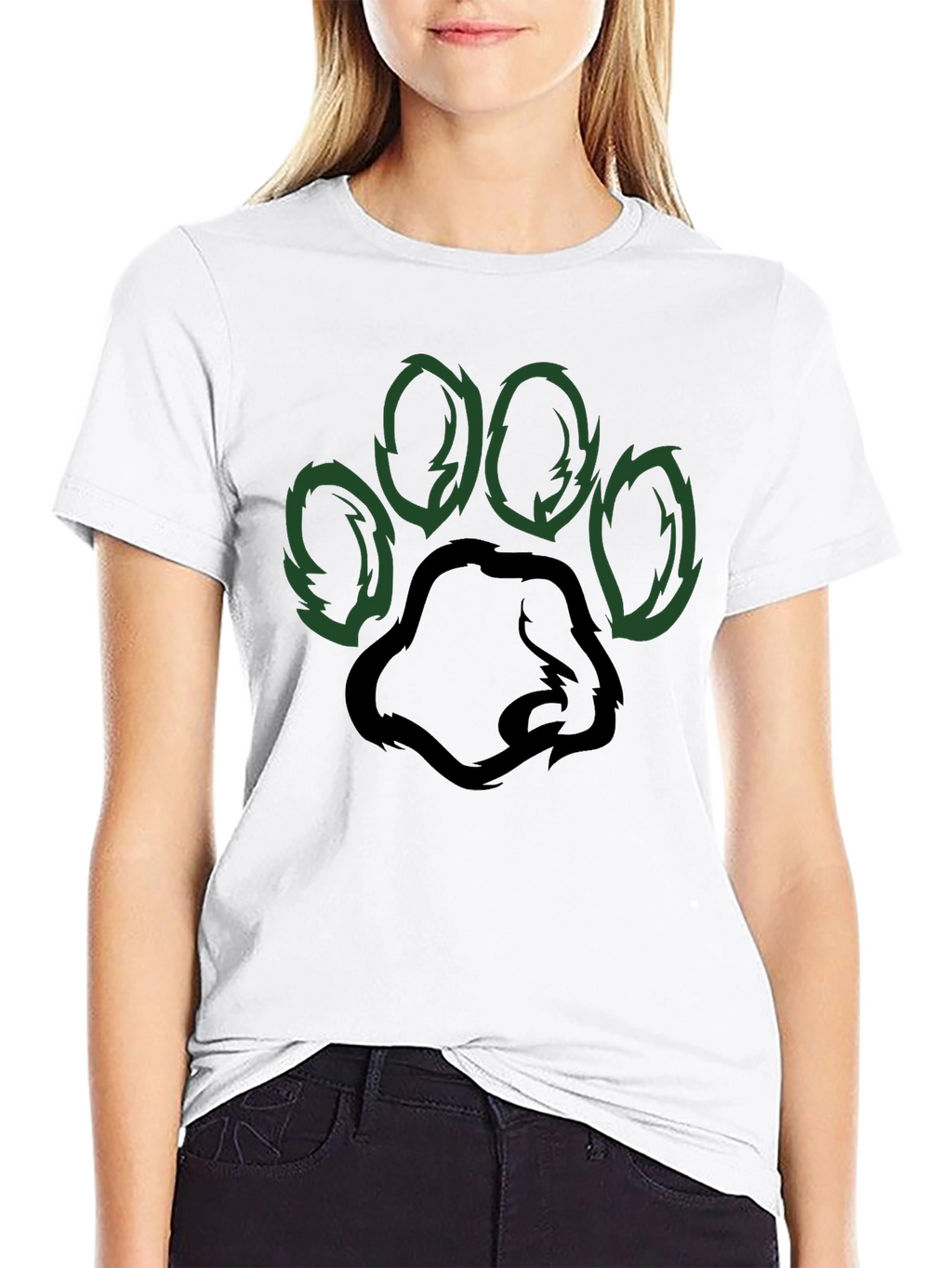 Black T-Shirt with Green Paw Print Design