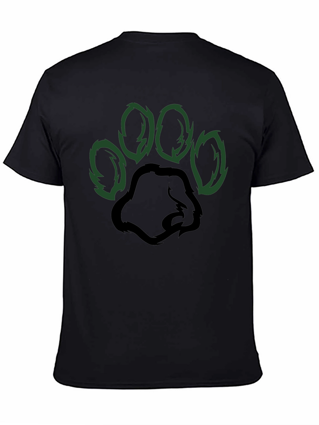 Black T-Shirt with Green Paw Print Design