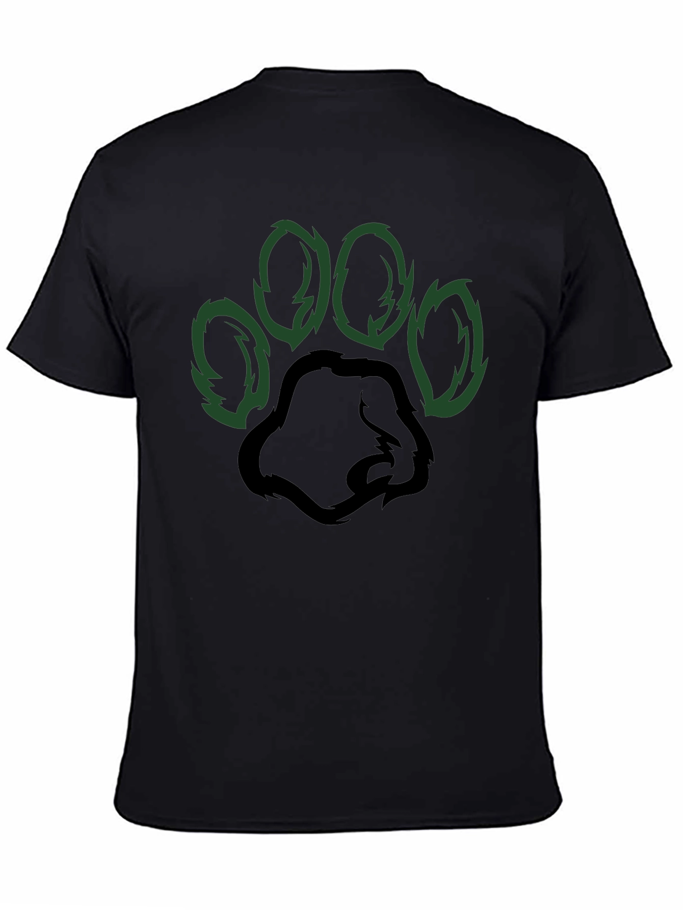 Black T-Shirt with Green Paw Print Design