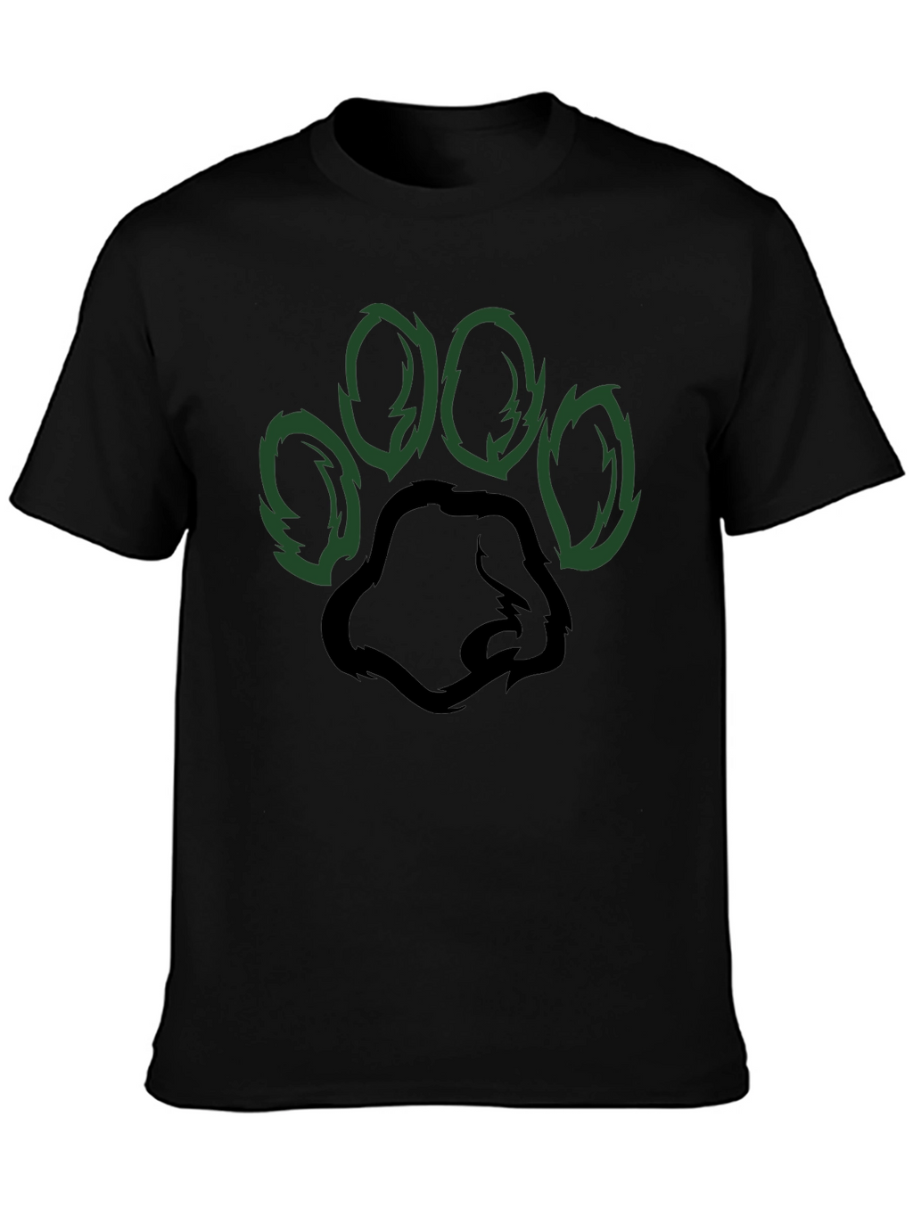 Black T-Shirt with Green Paw Print Design